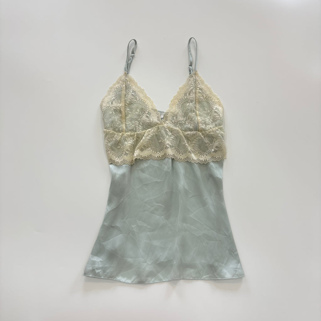 Vintage Y2K Baby Blue Satin Lace Cami - Size M