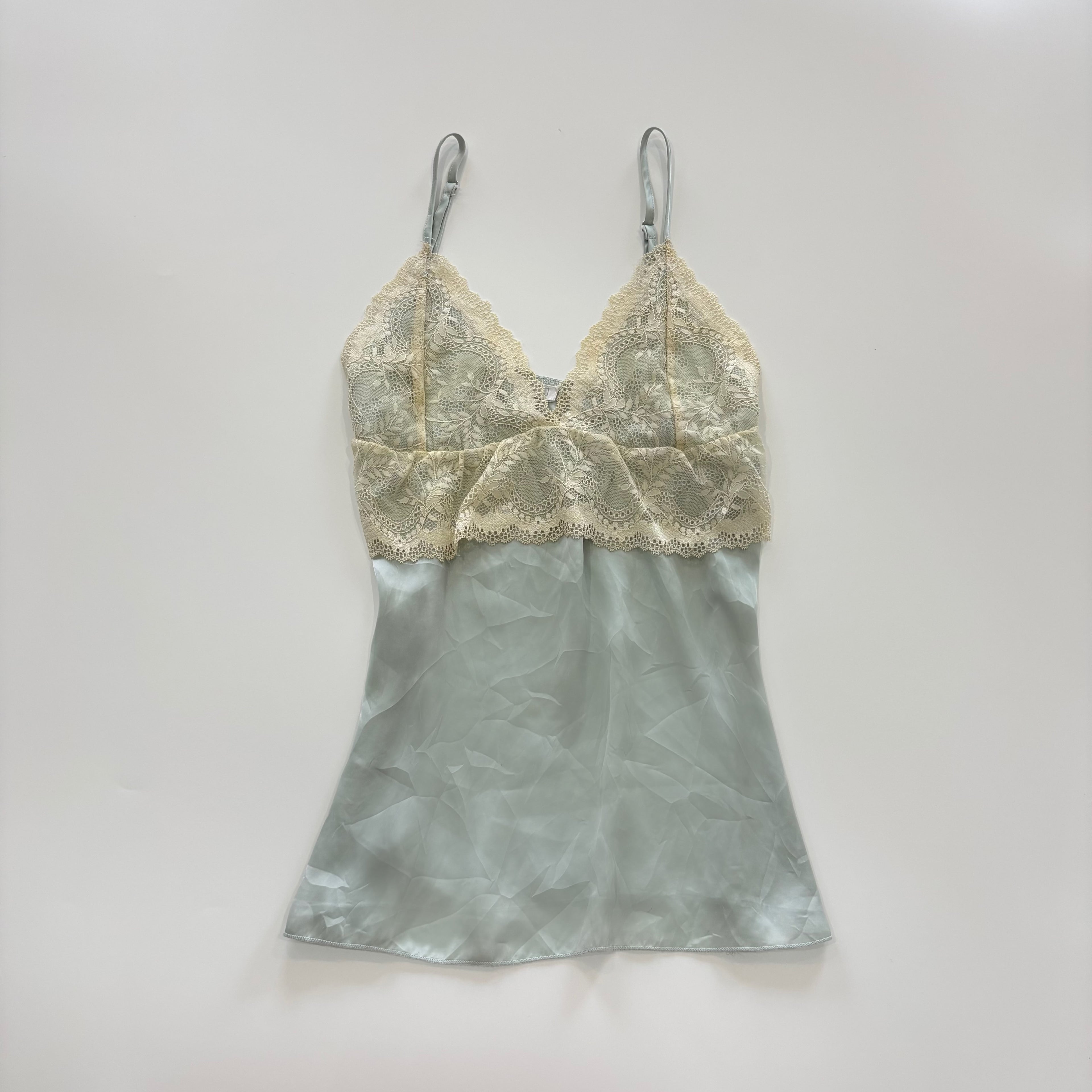 Vintage Y2K Baby Blue Satin Lace Cami - Size M