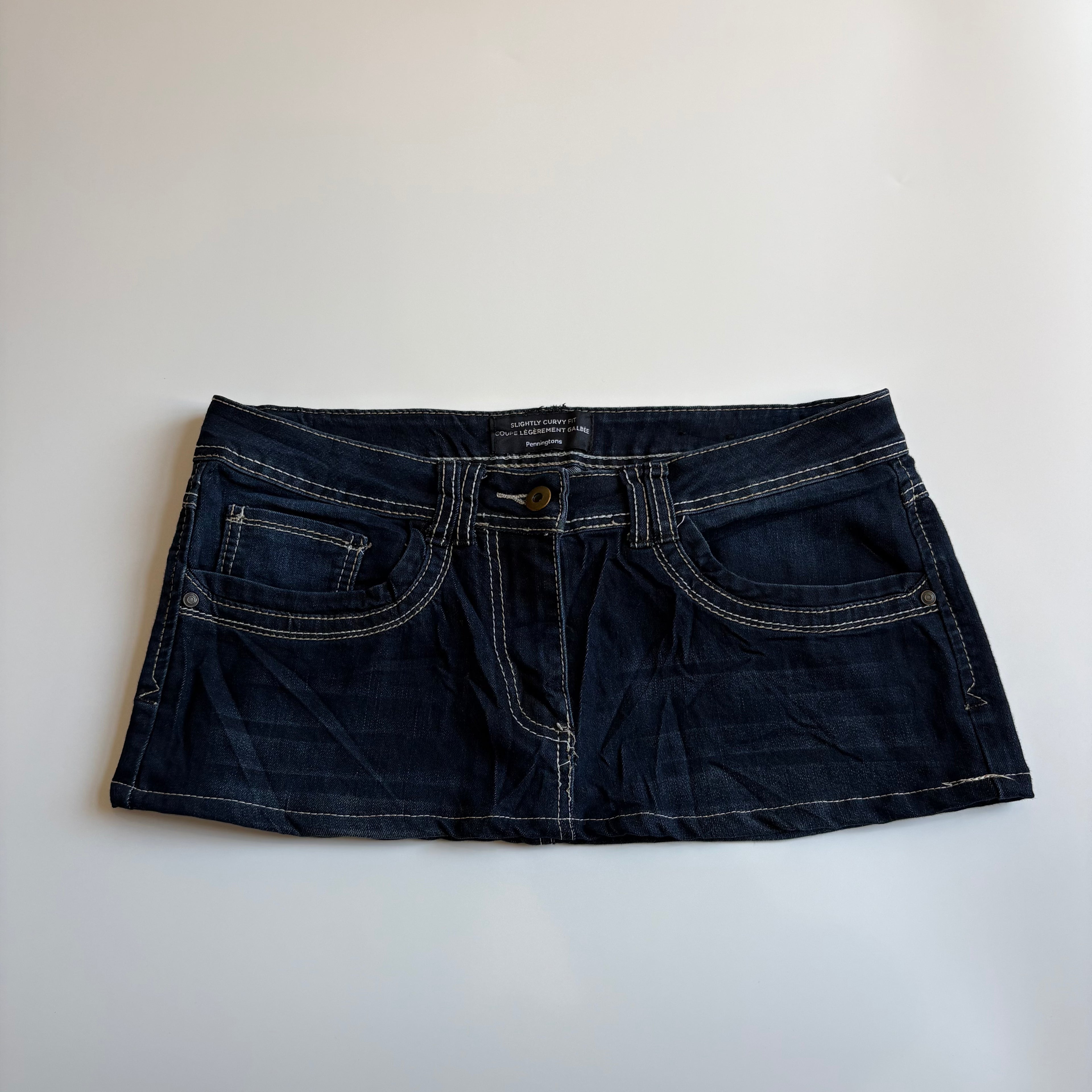 Vintage Y2K Low-Waisted Contrast Stitch Denim Mini Skirt - Size M/L