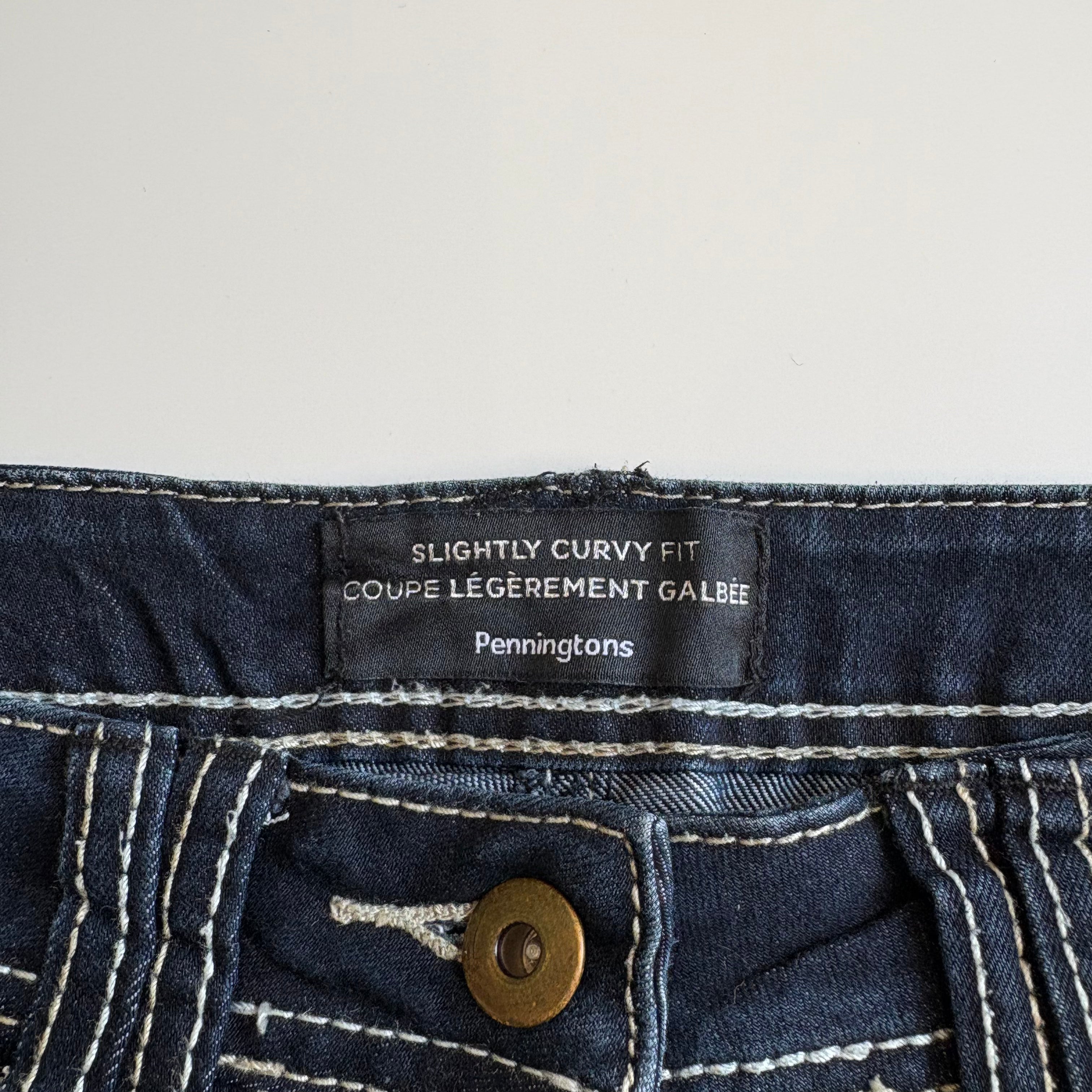 Vintage Y2K Low-Waisted Contrast Stitch Denim Mini Skirt - Size M/L