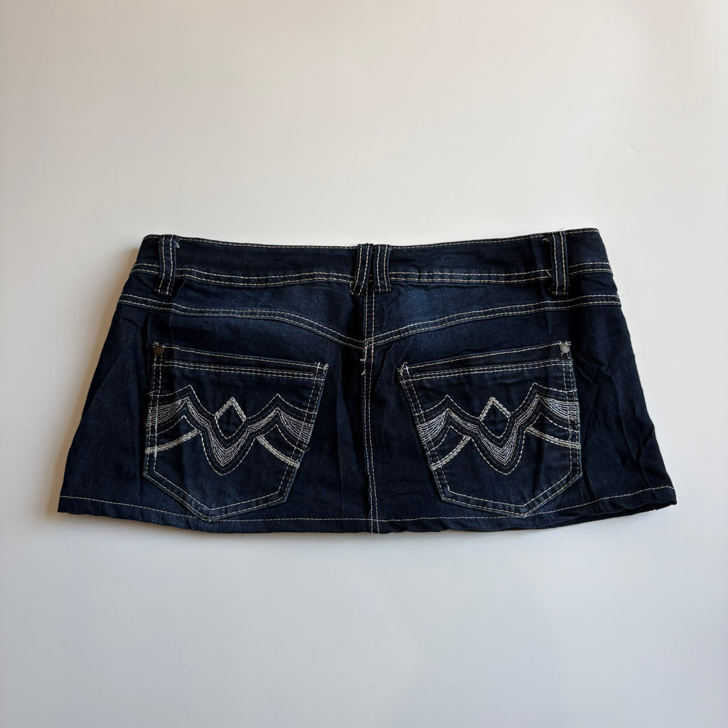 Vintage Y2K Low-Waisted Contrast Stitch Denim Mini Skirt - Size M/L