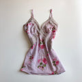 Vintage Y2K Rose Print Satin Lace Cami - Size S