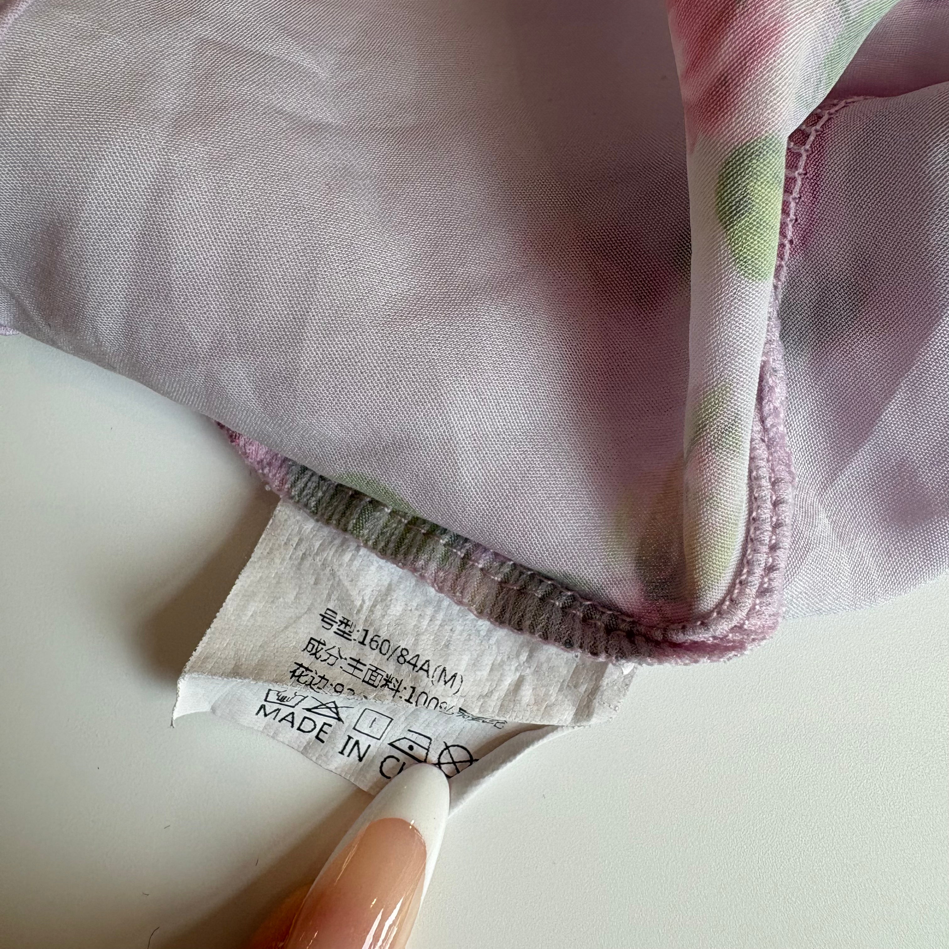 Vintage Y2K Rose Print Satin Lace Cami - Size S