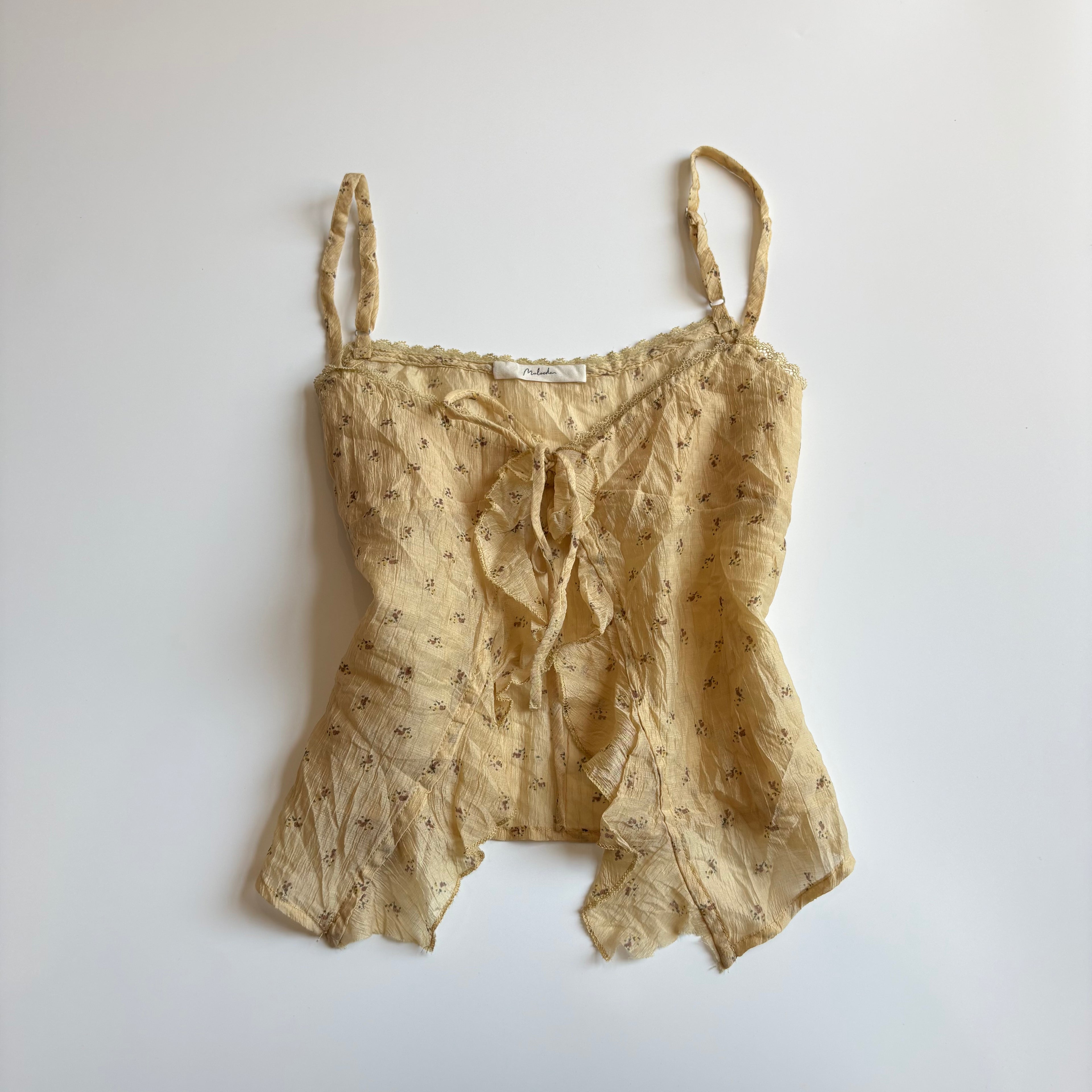 Vintage Y2K Floral Ruffle Tie Up Cami Top - Size M