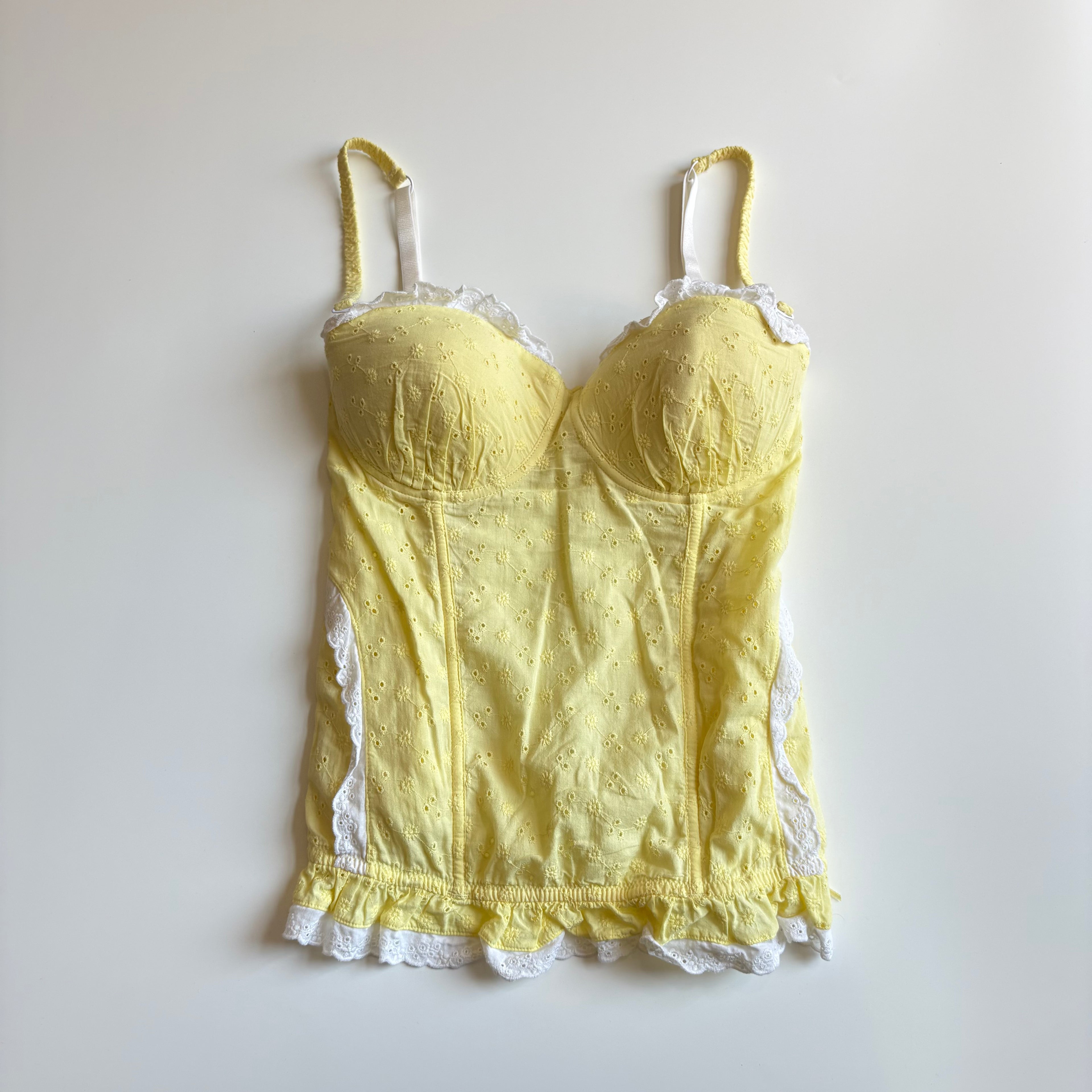 Vintage Y2K Yellow Lace Corset Top - Size M