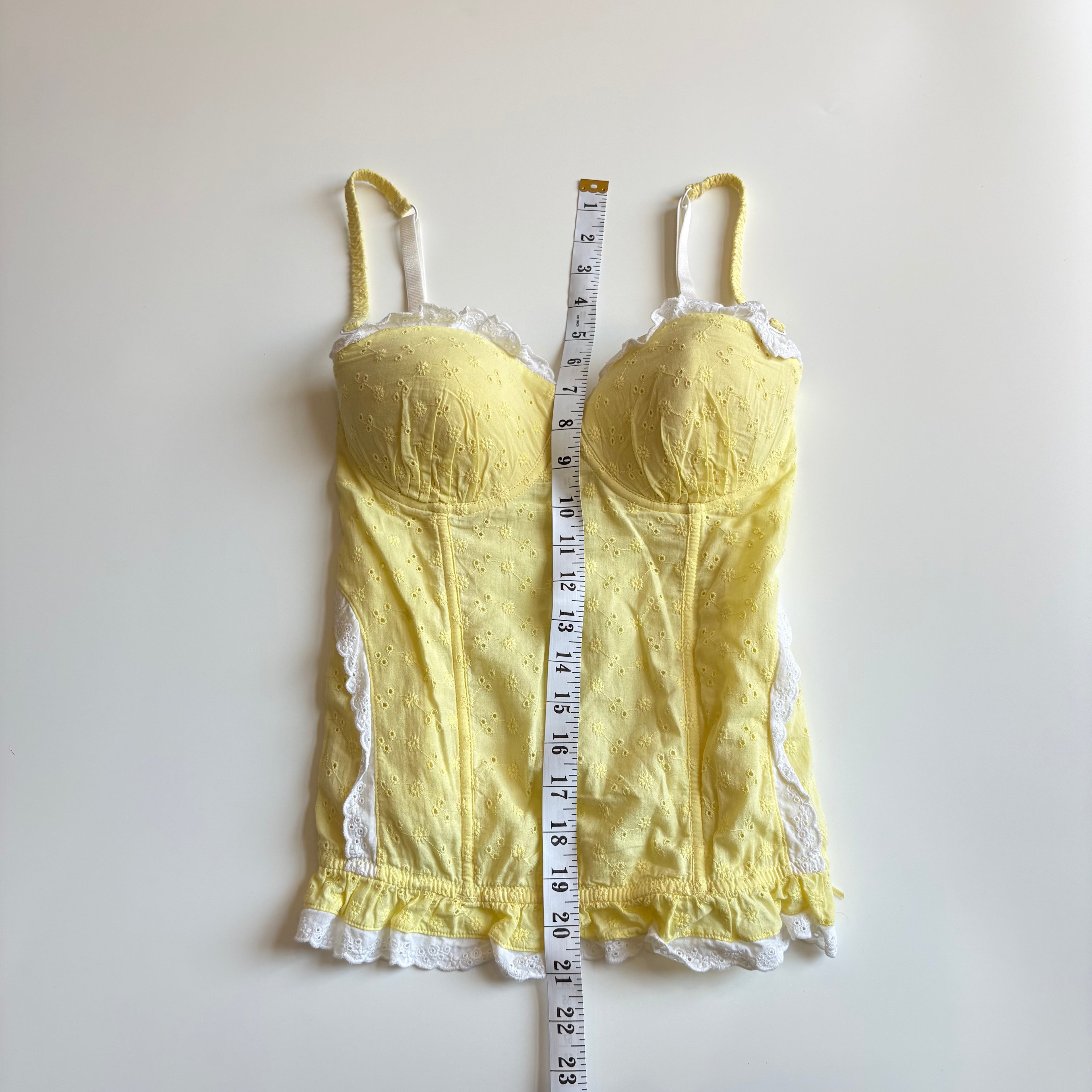 Vintage Y2K Yellow Lace Corset Top - Size M