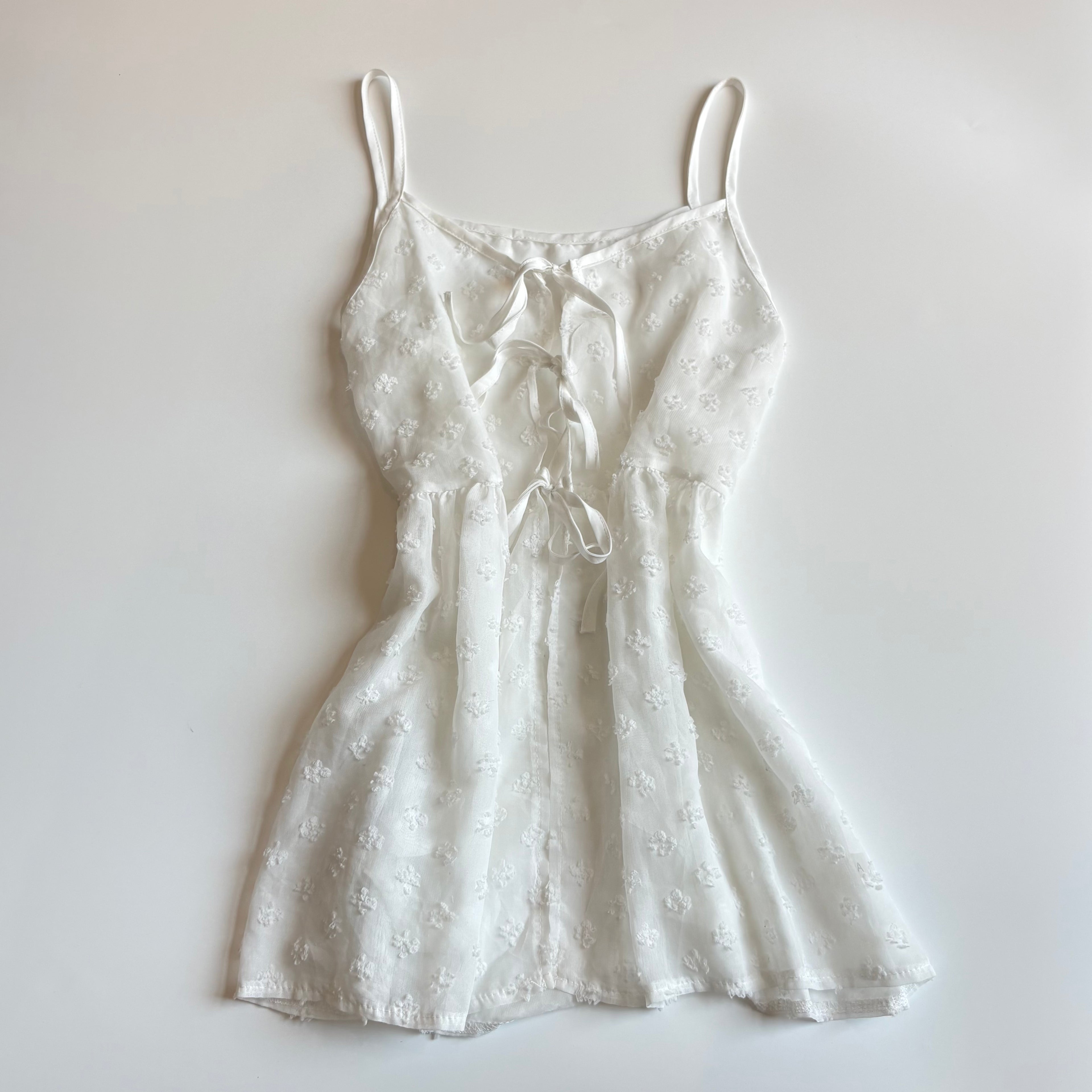 Vintage Y2K White Tie Front Babydoll Cami - Size L