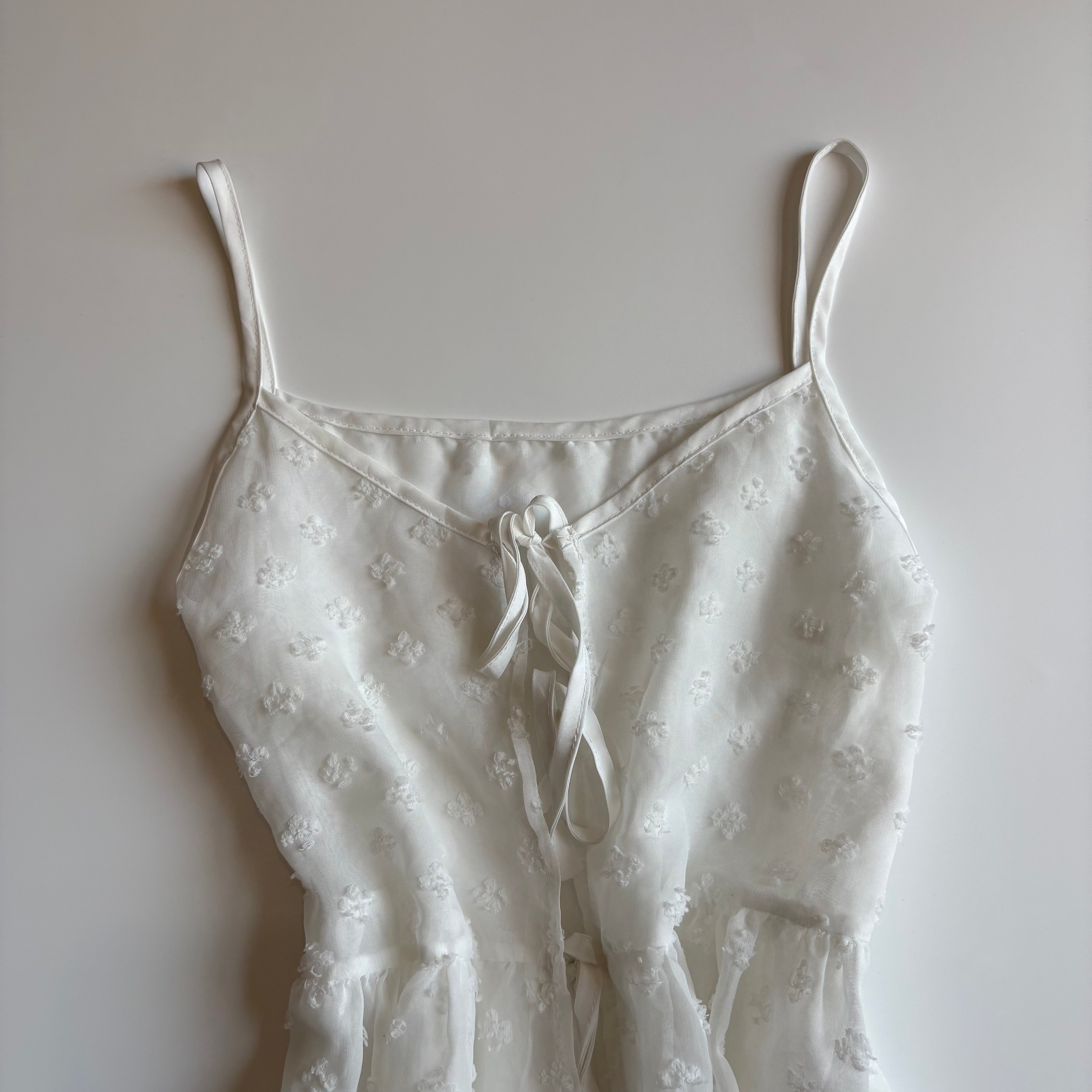 Vintage Y2K White Tie Front Babydoll Cami - Size L