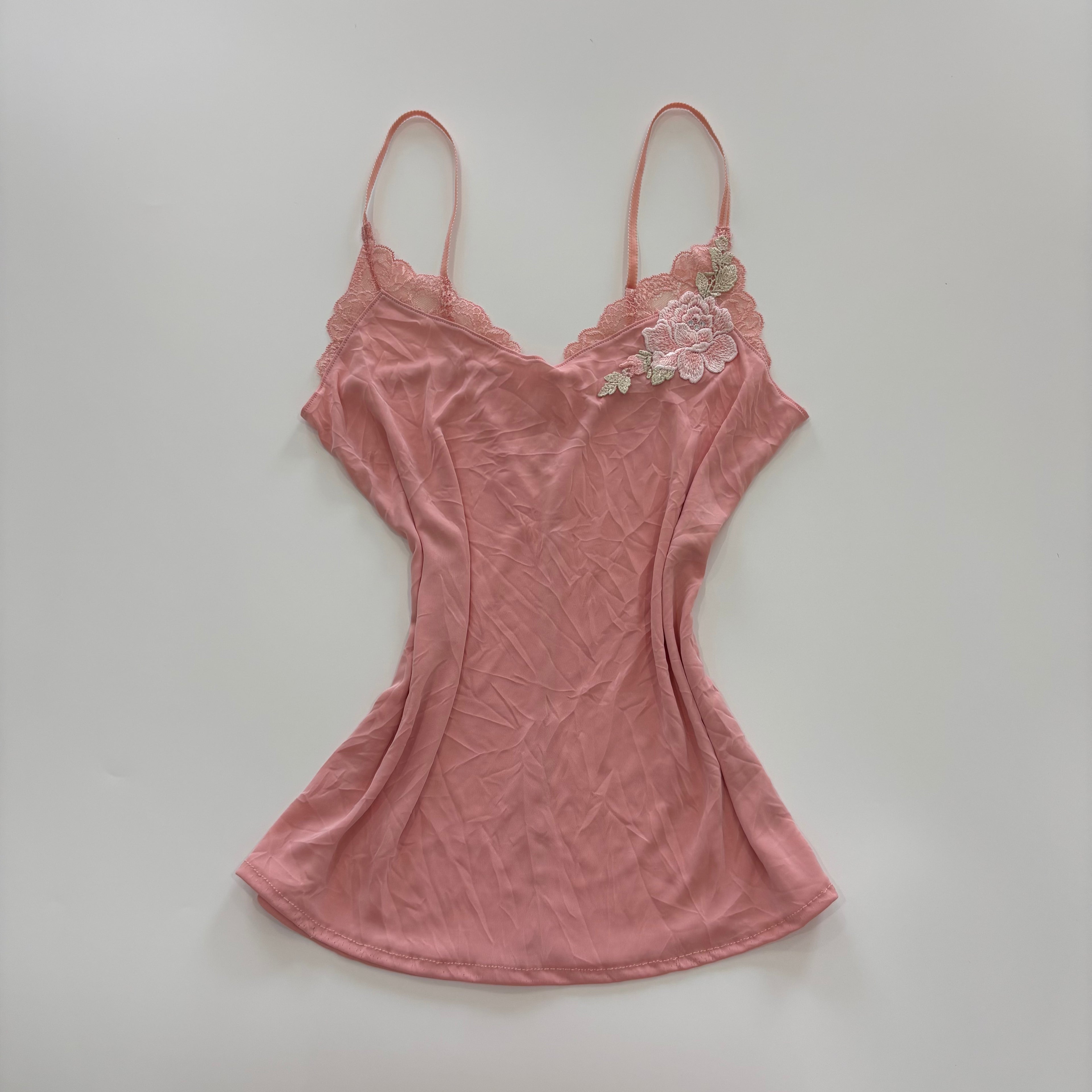Vintage Y2K Pink Floral Appliqué Cami - Size S