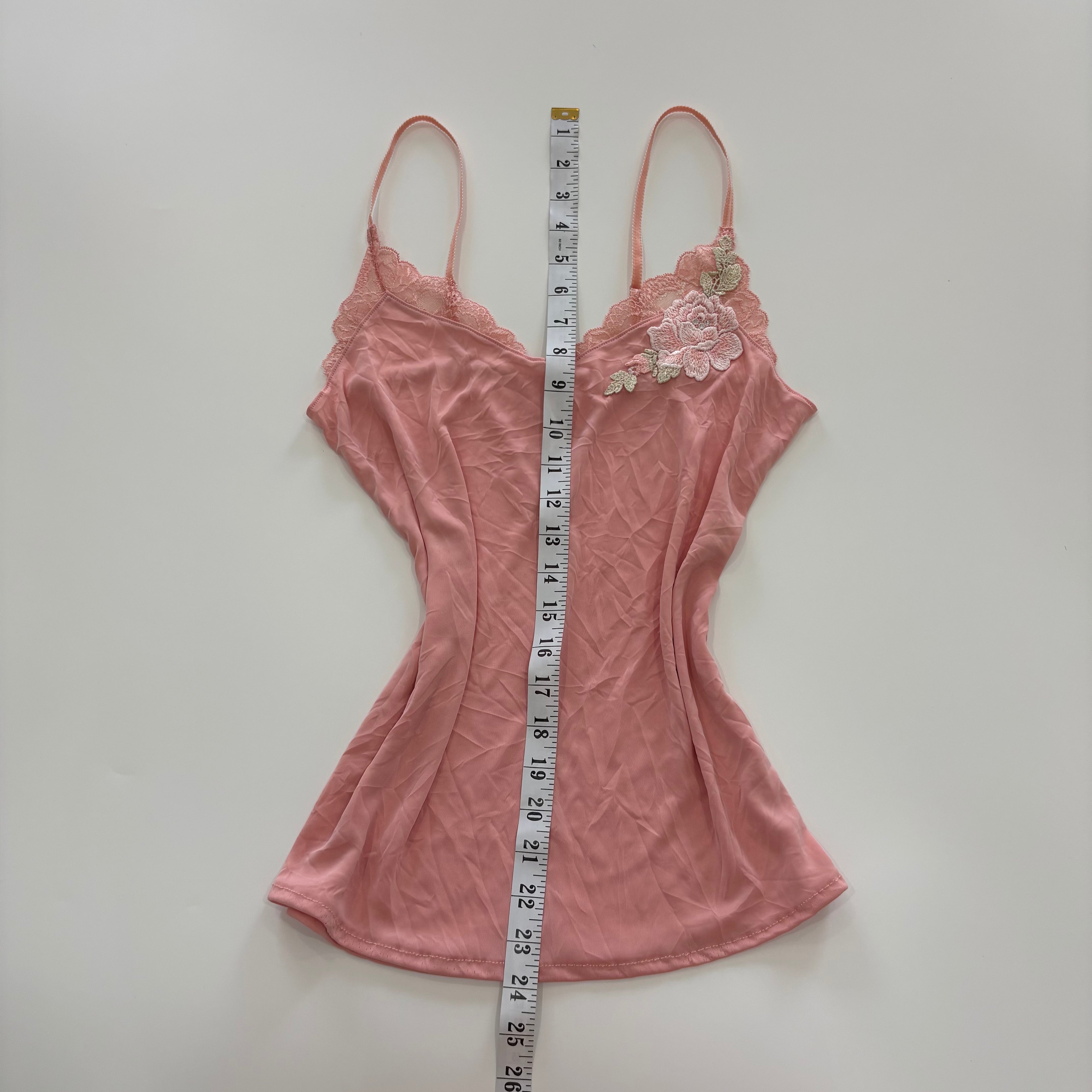 Vintage Y2K Pink Floral Appliqué Cami - Size S