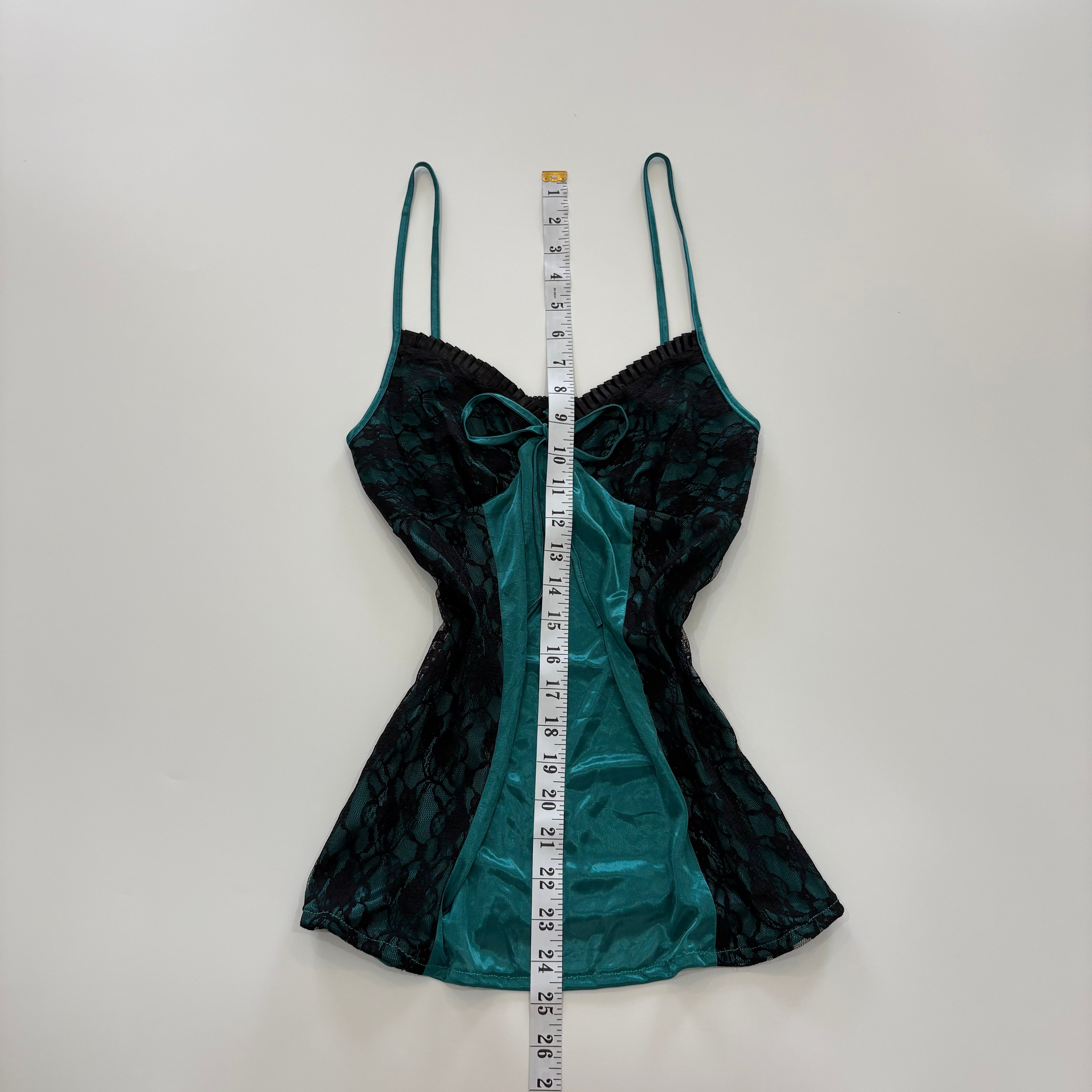 Vintage Y2K Emerald Satin Lace Bow Cami - Size S