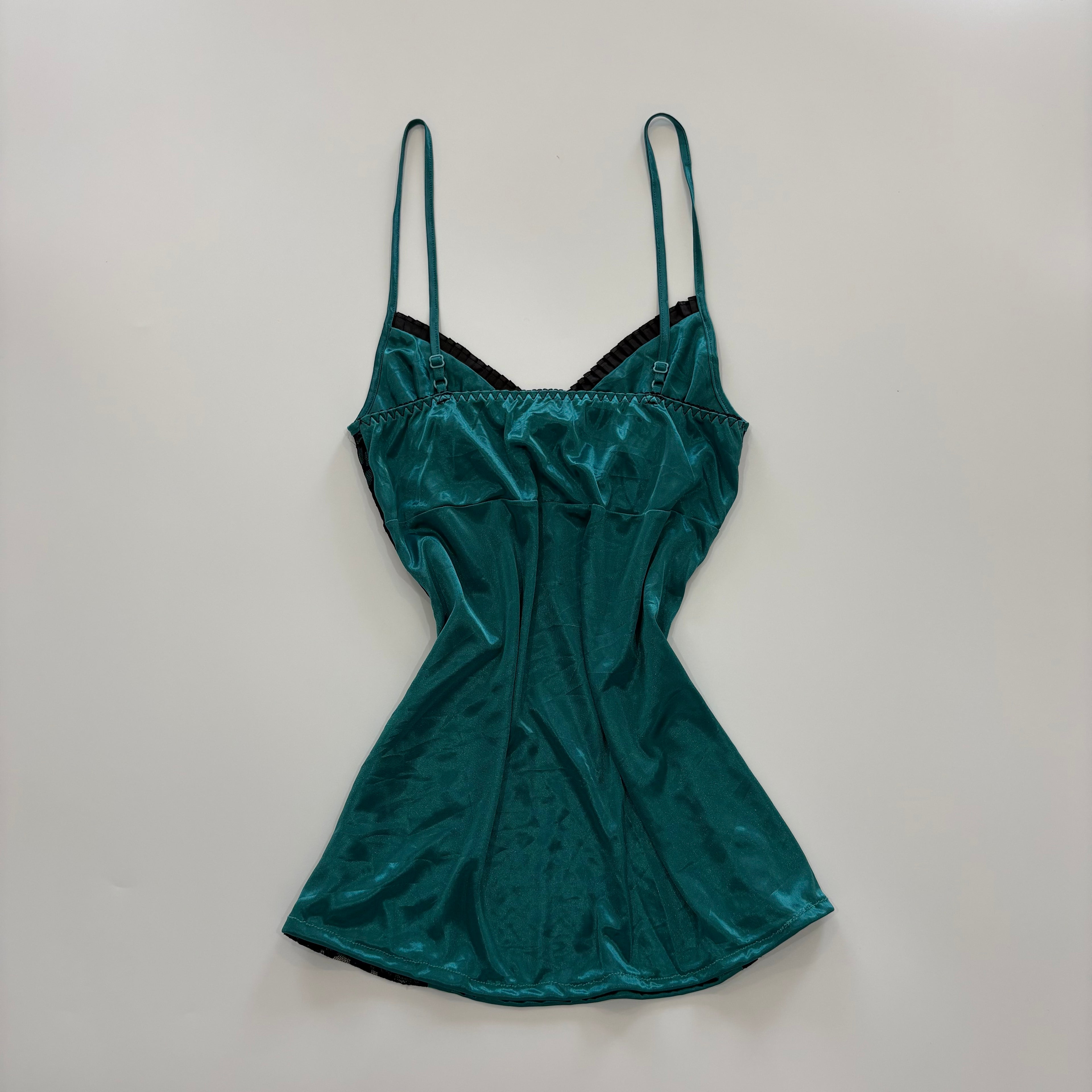 Vintage Y2K Emerald Satin Lace Bow Cami - Size S