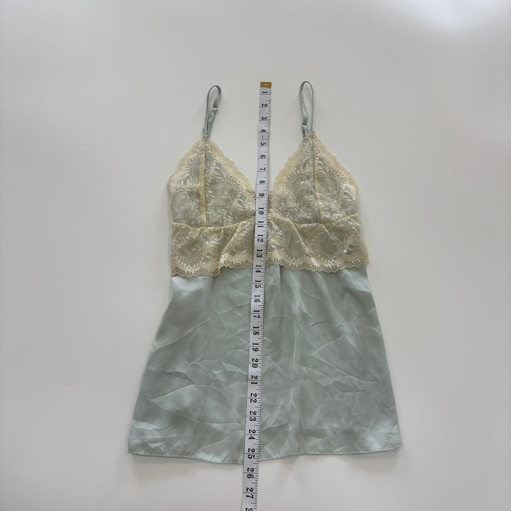 Vintage Y2K Baby Blue Satin Lace Cami - Size M