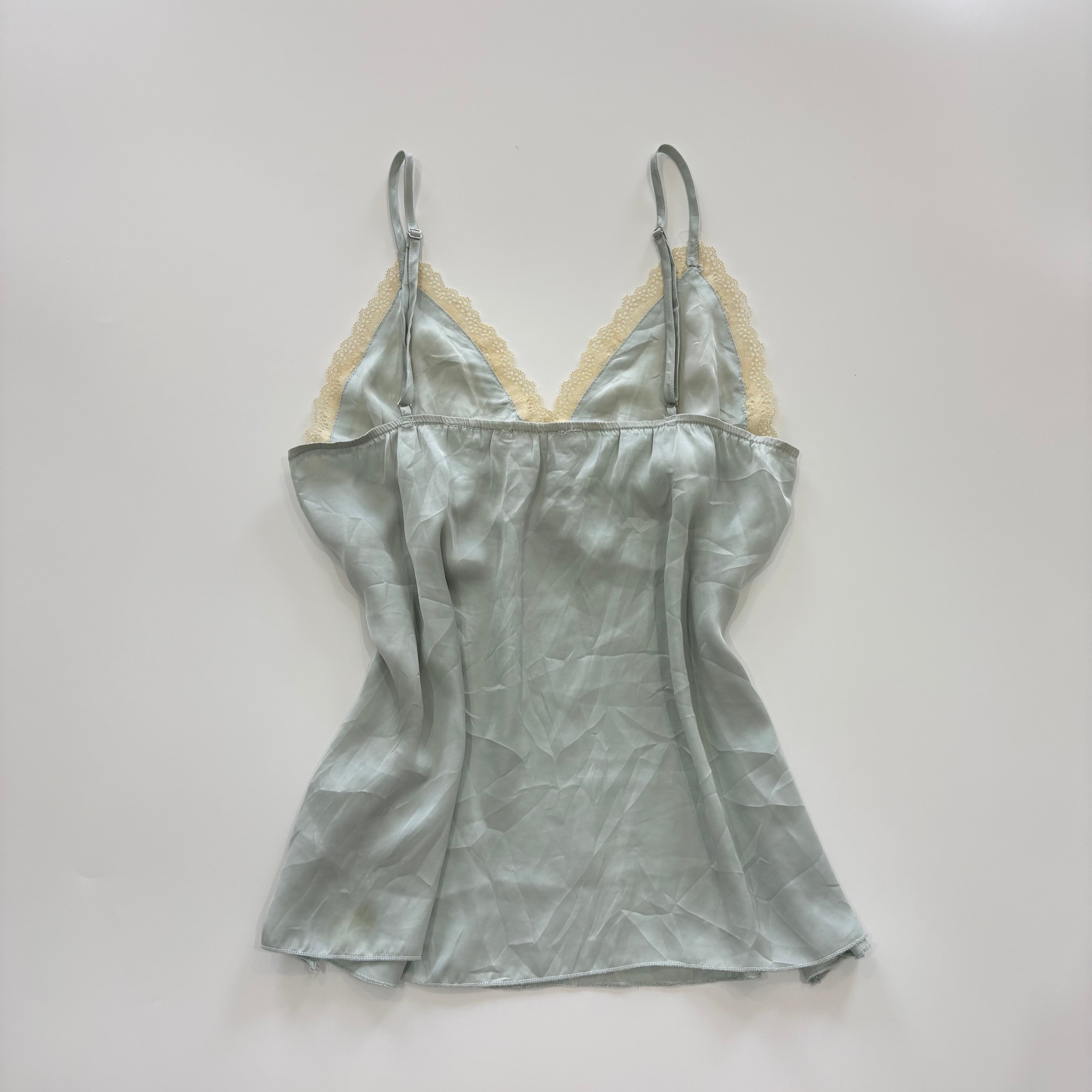 Vintage Y2K Baby Blue Satin Lace Cami - Size M