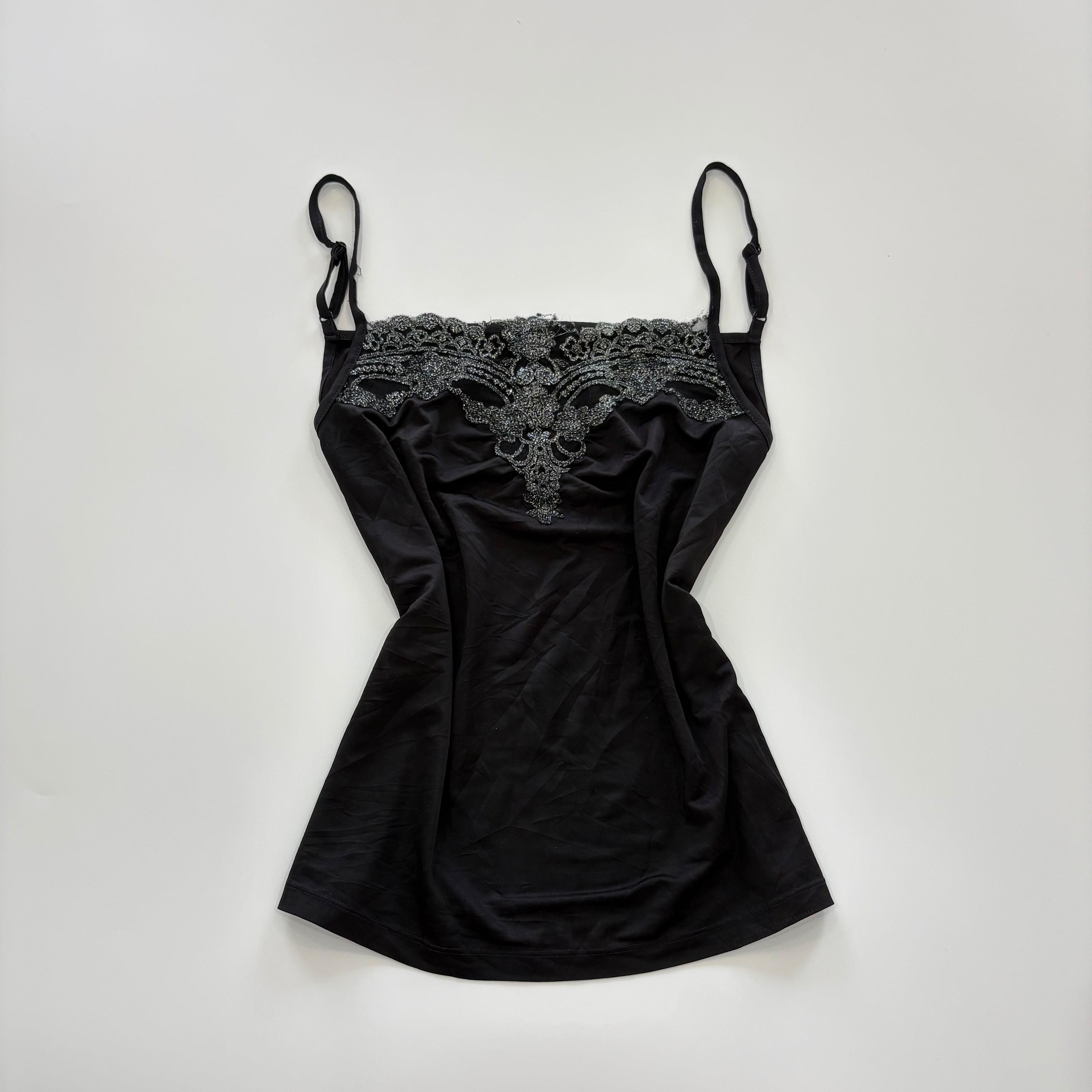 Vintage Y2K Black Glitter Embroidered Cami - Size S