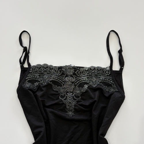 Vintage Y2K Black Glitter Embroidered Cami - Size S