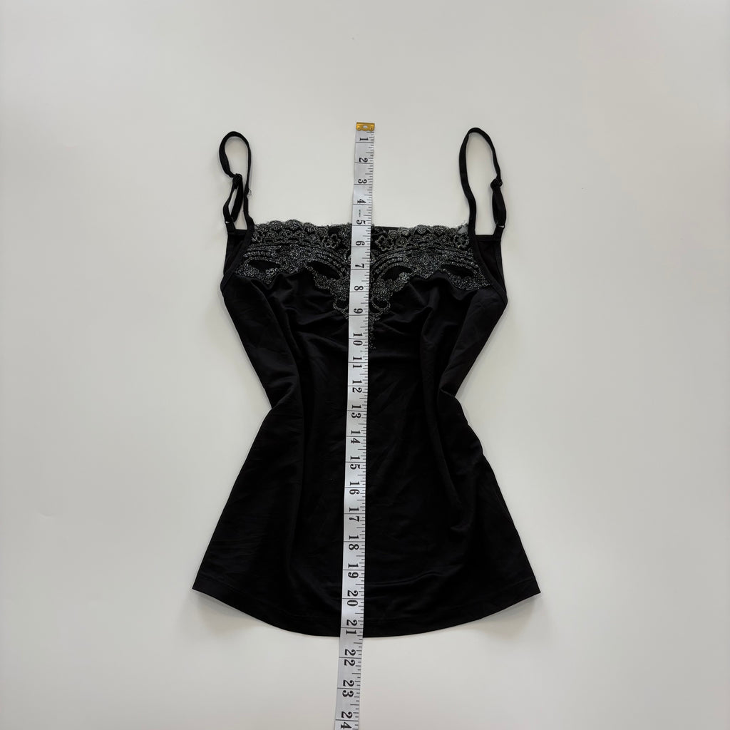Vintage Y2K Black Glitter Embroidered Cami - Size S