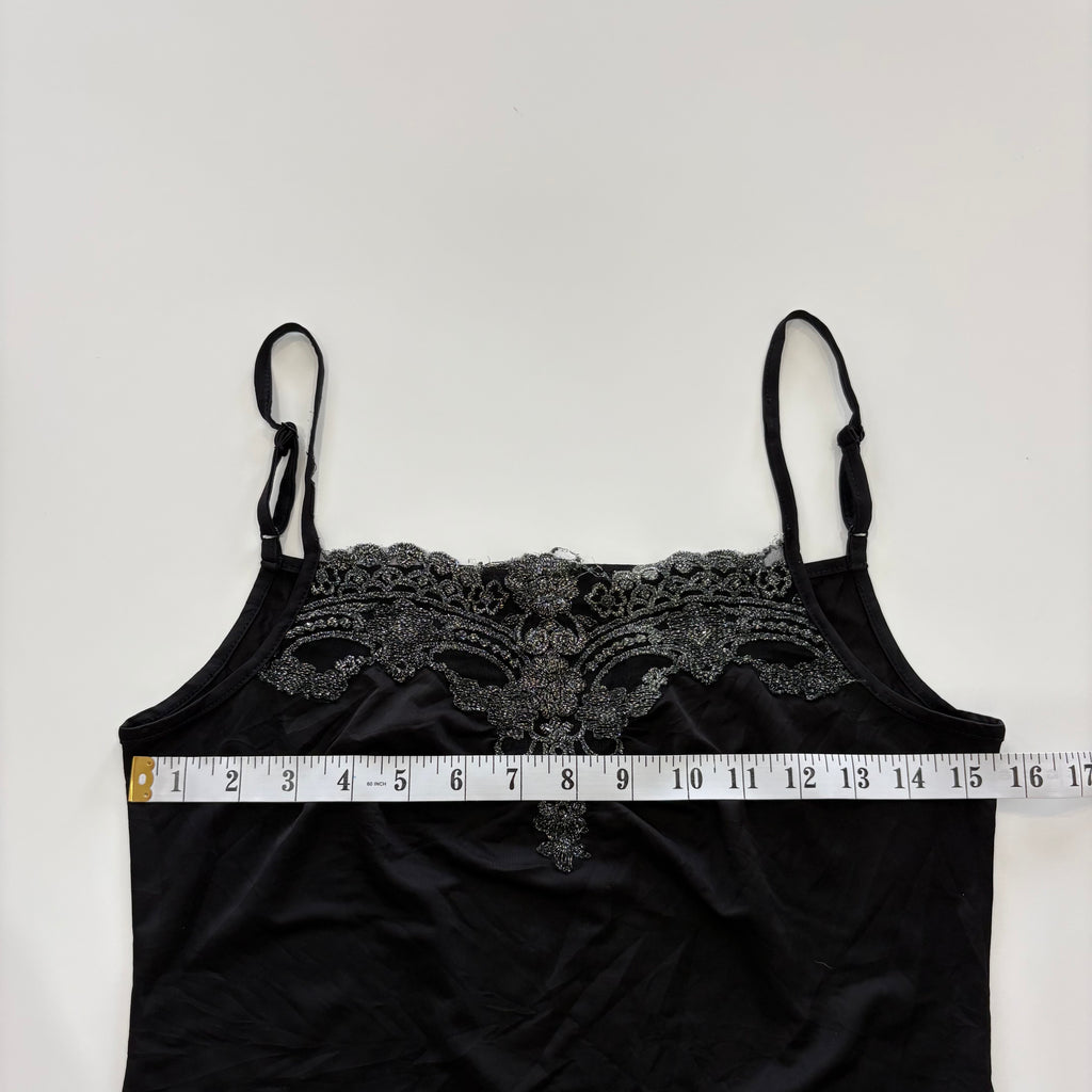 Vintage Y2K Black Glitter Embroidered Cami - Size S