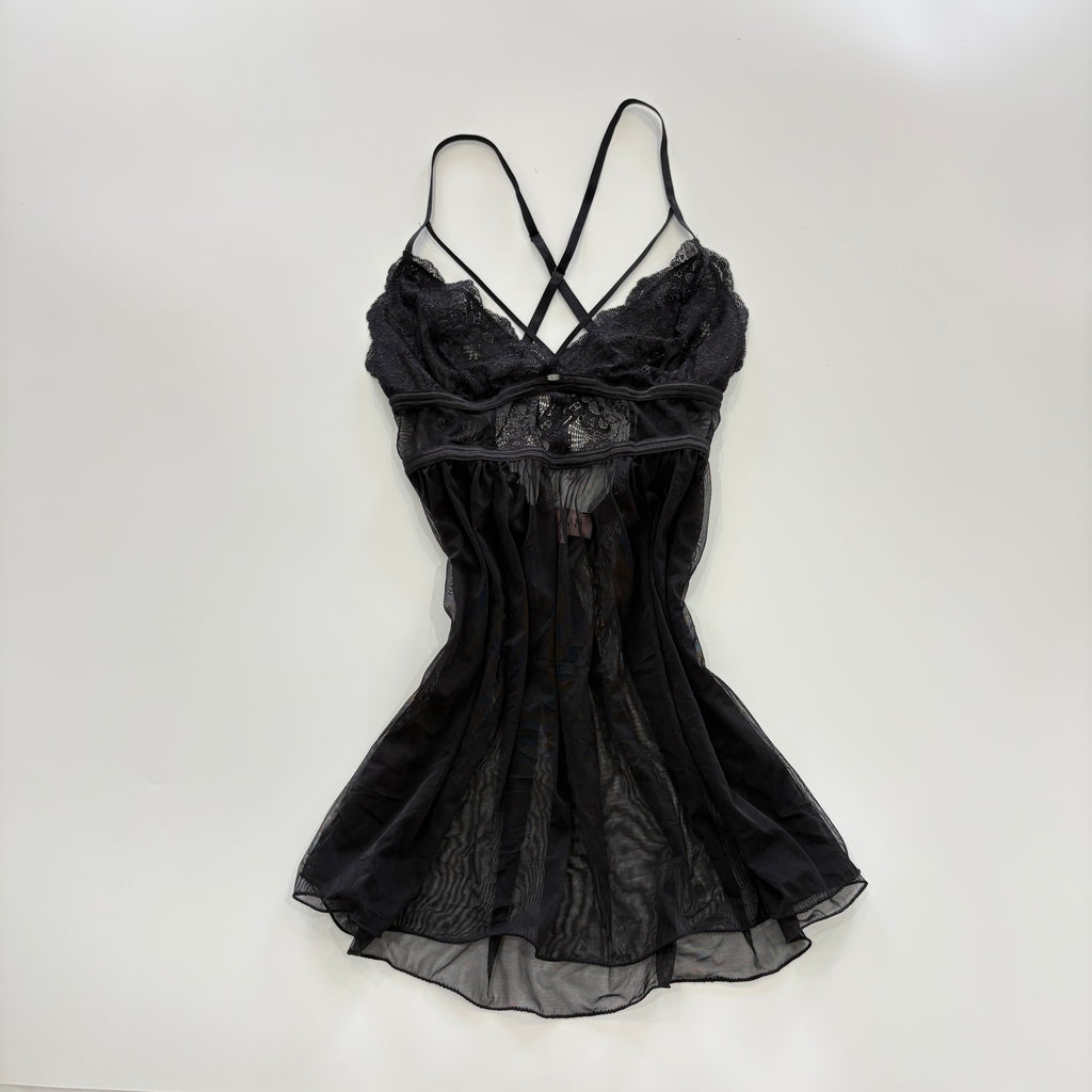 Vintage Y2K Sheer Lace Black Babydoll - Size S