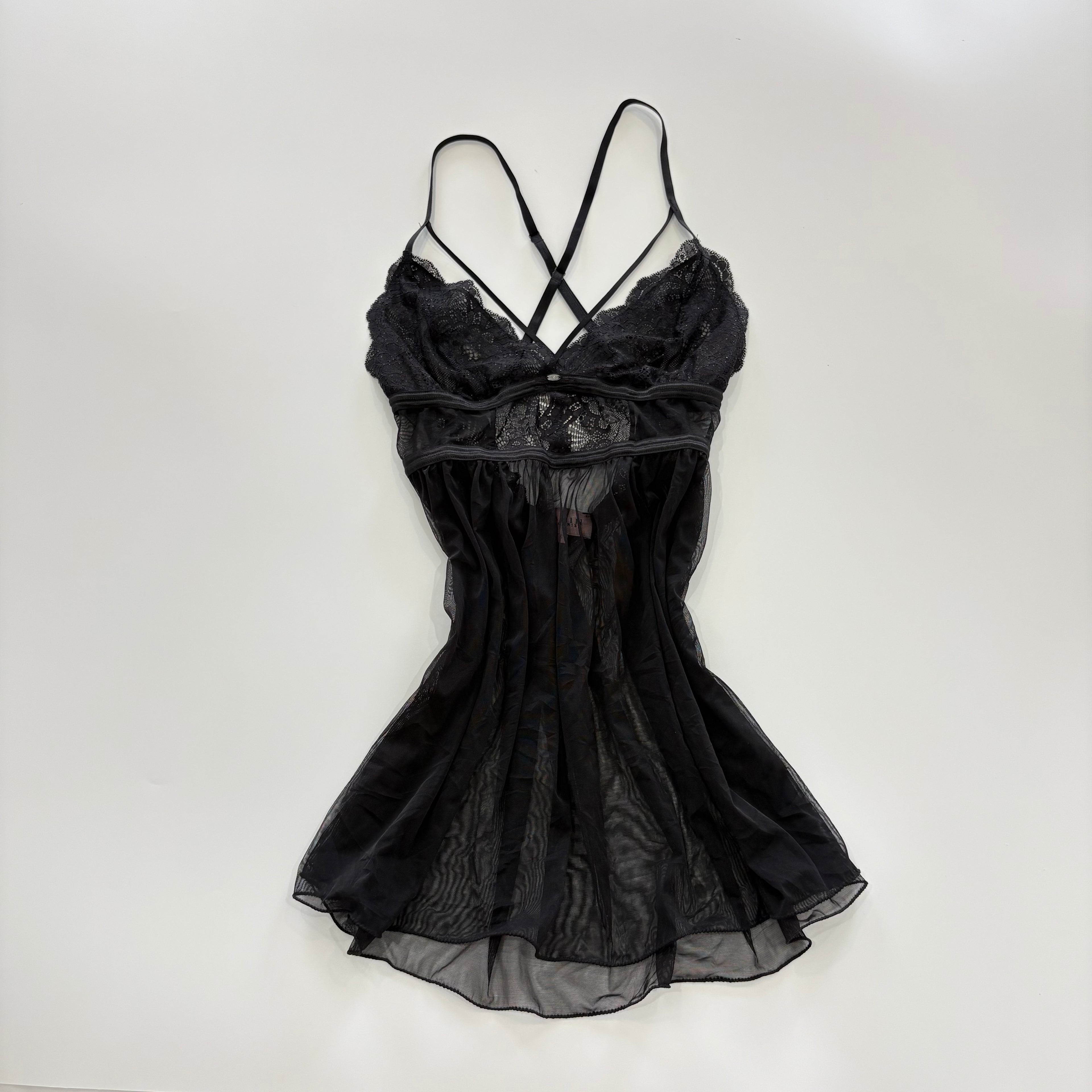 Vintage Y2K Sheer Lace Black Babydoll - Size S
