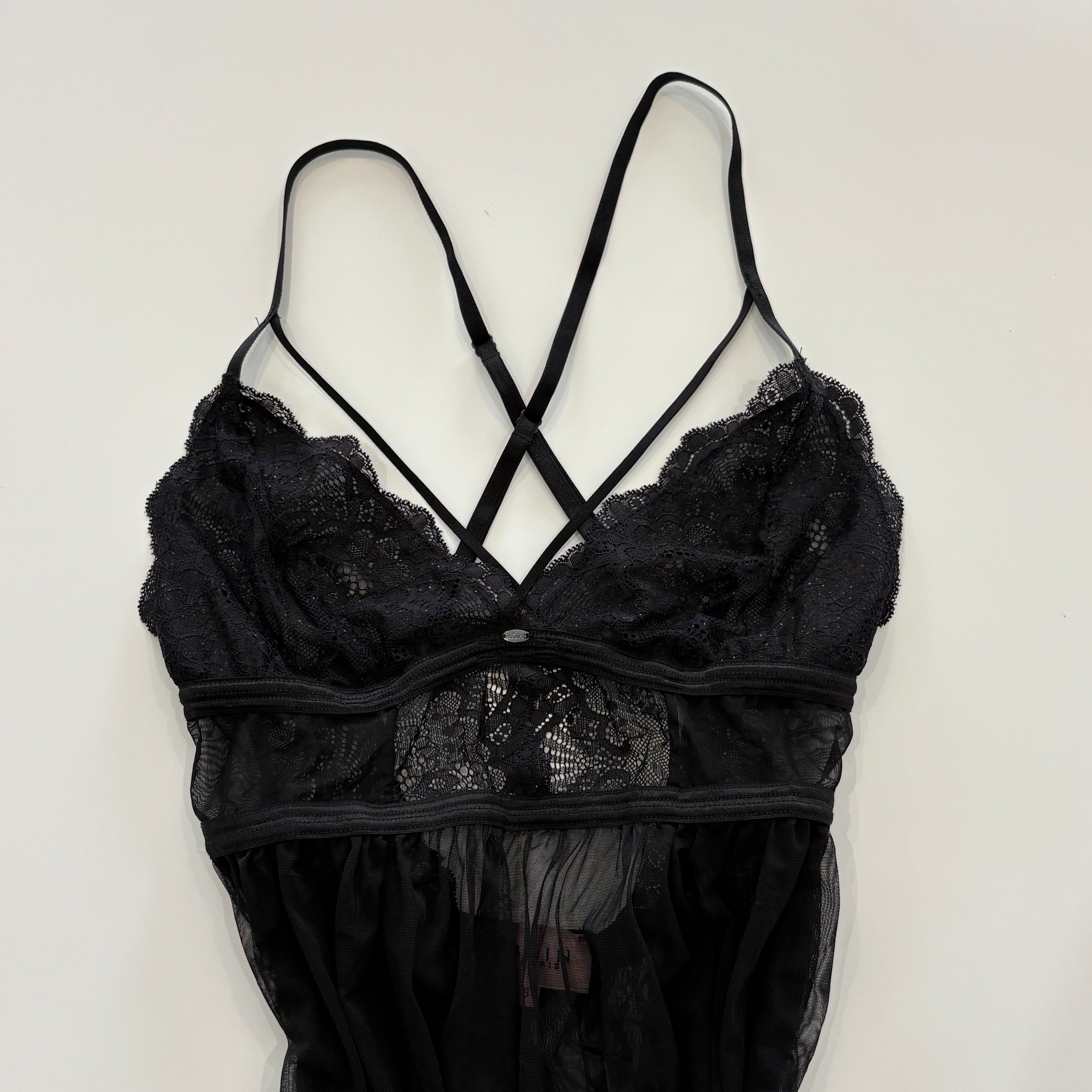 Vintage Y2K Sheer Lace Black Babydoll - Size S