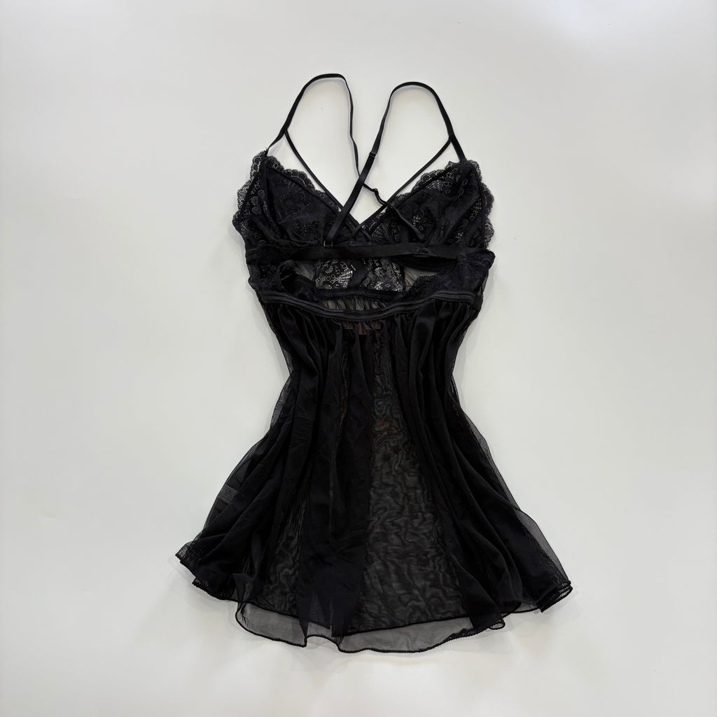 Vintage Y2K Sheer Lace Black Babydoll - Size S