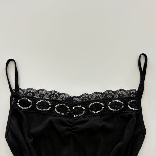 Vintage Y2K Black Lace Trim Sequin Cami - Size S
