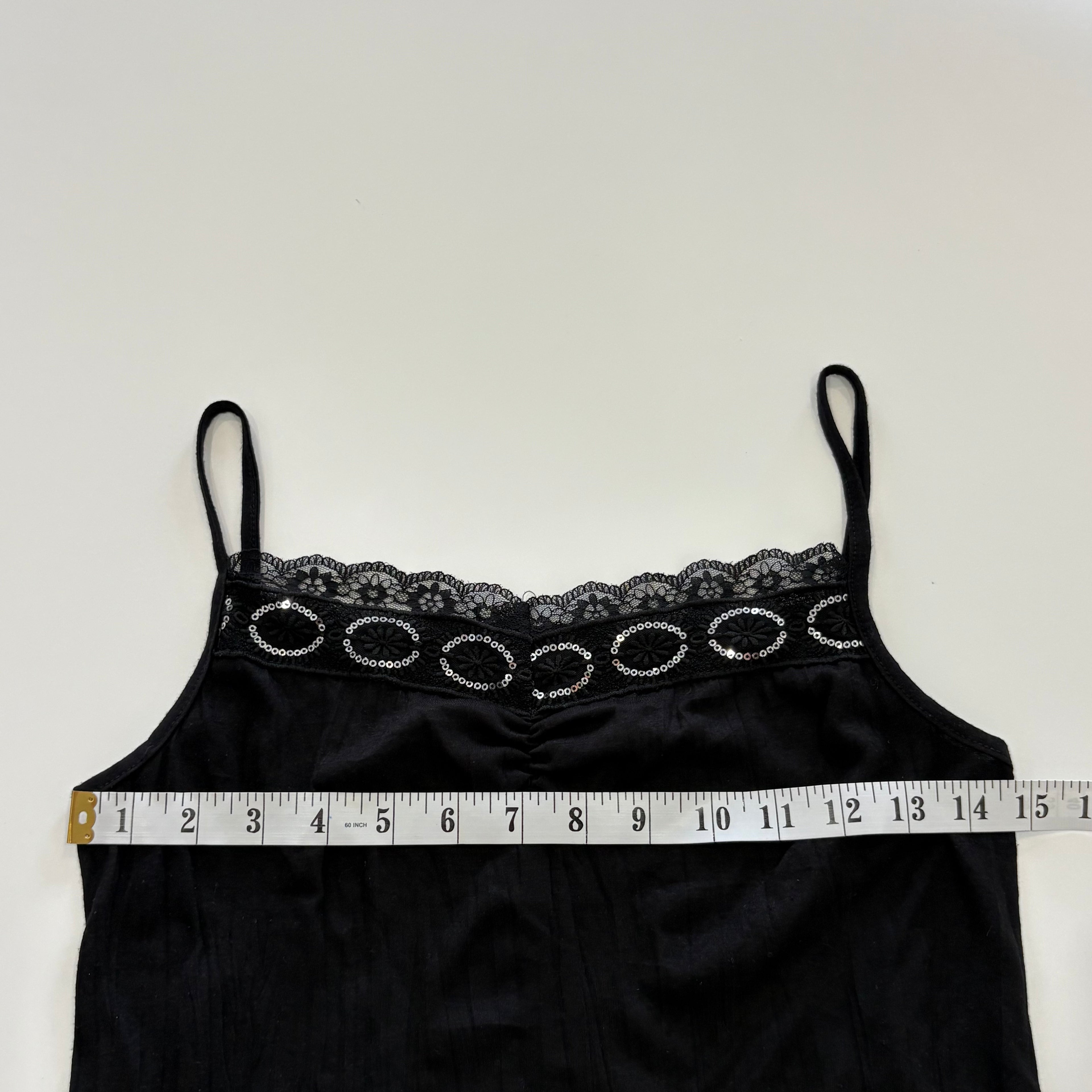 Vintage Y2K Black Lace Trim Sequin Cami - Size S