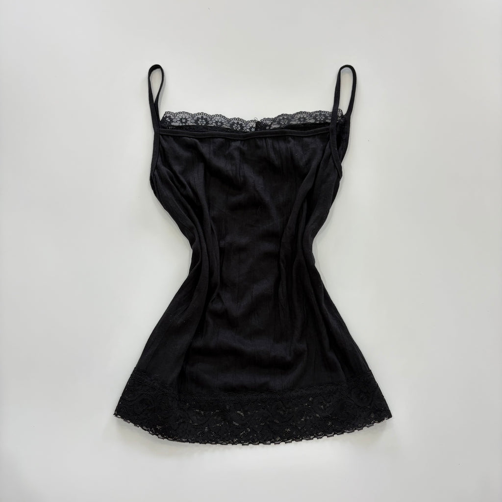 Vintage Y2K Black Lace Trim Sequin Cami - Size S