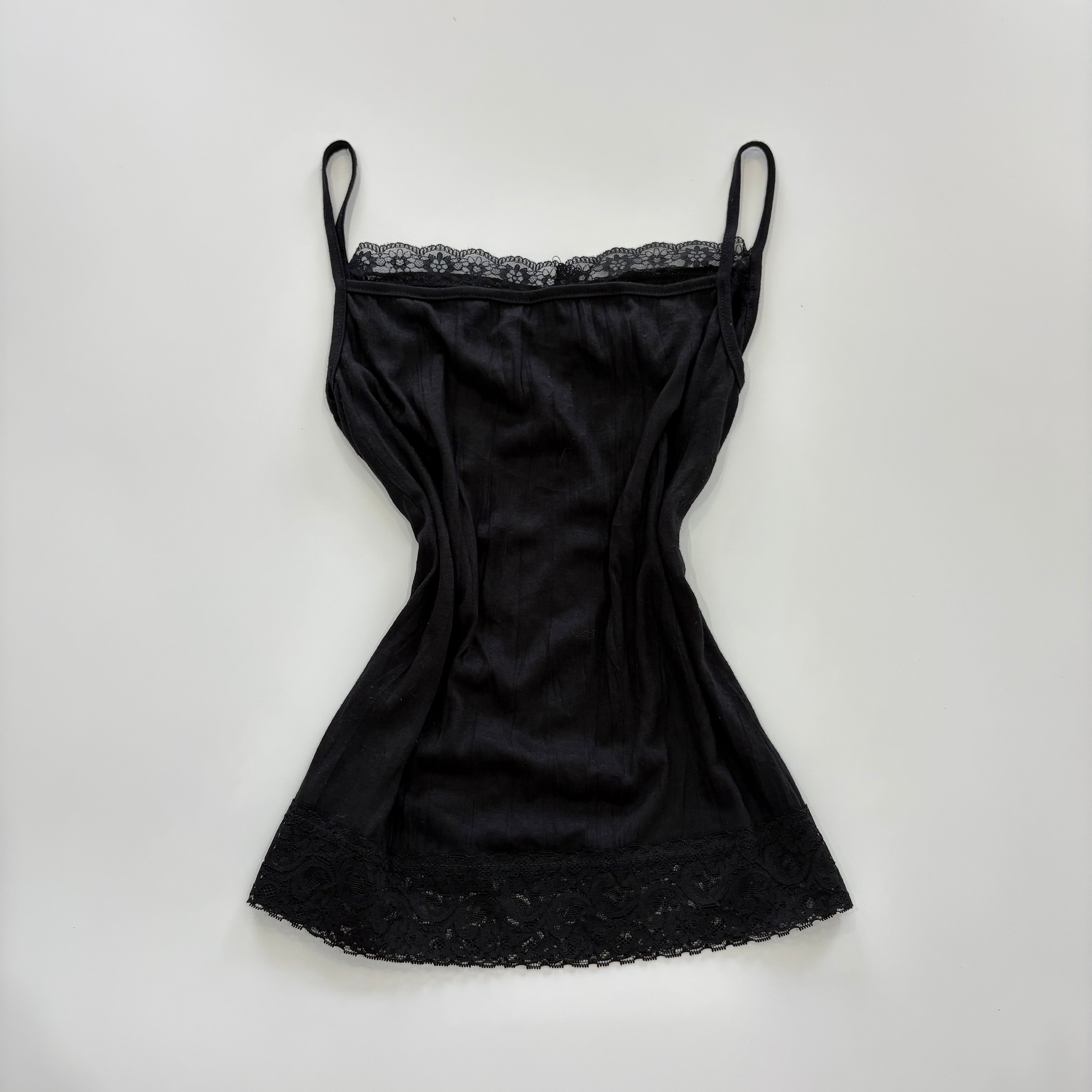 Vintage Y2K Black Lace Trim Sequin Cami - Size S