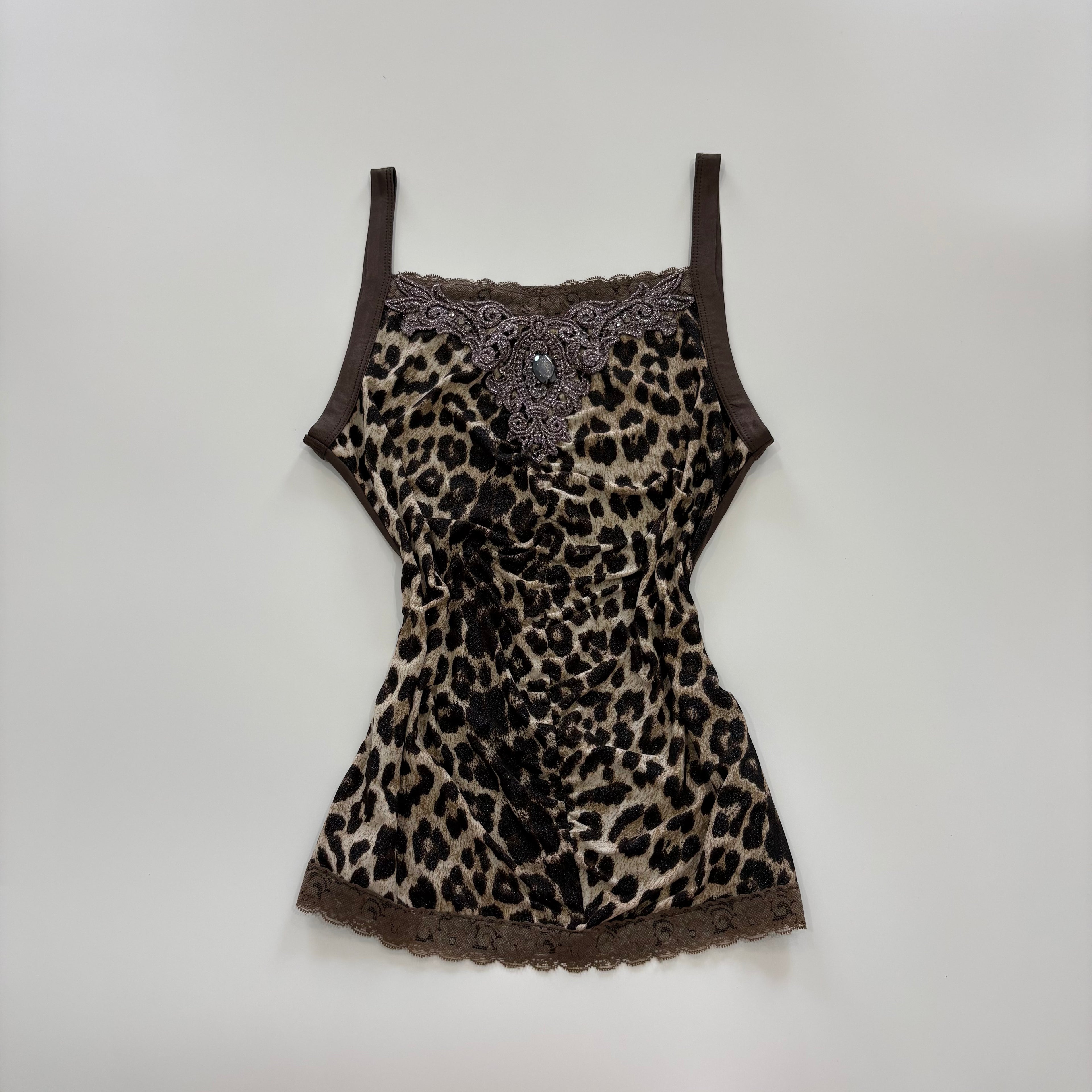 Vintage Y2K Leopard Print Embellished Cami - Size S/M