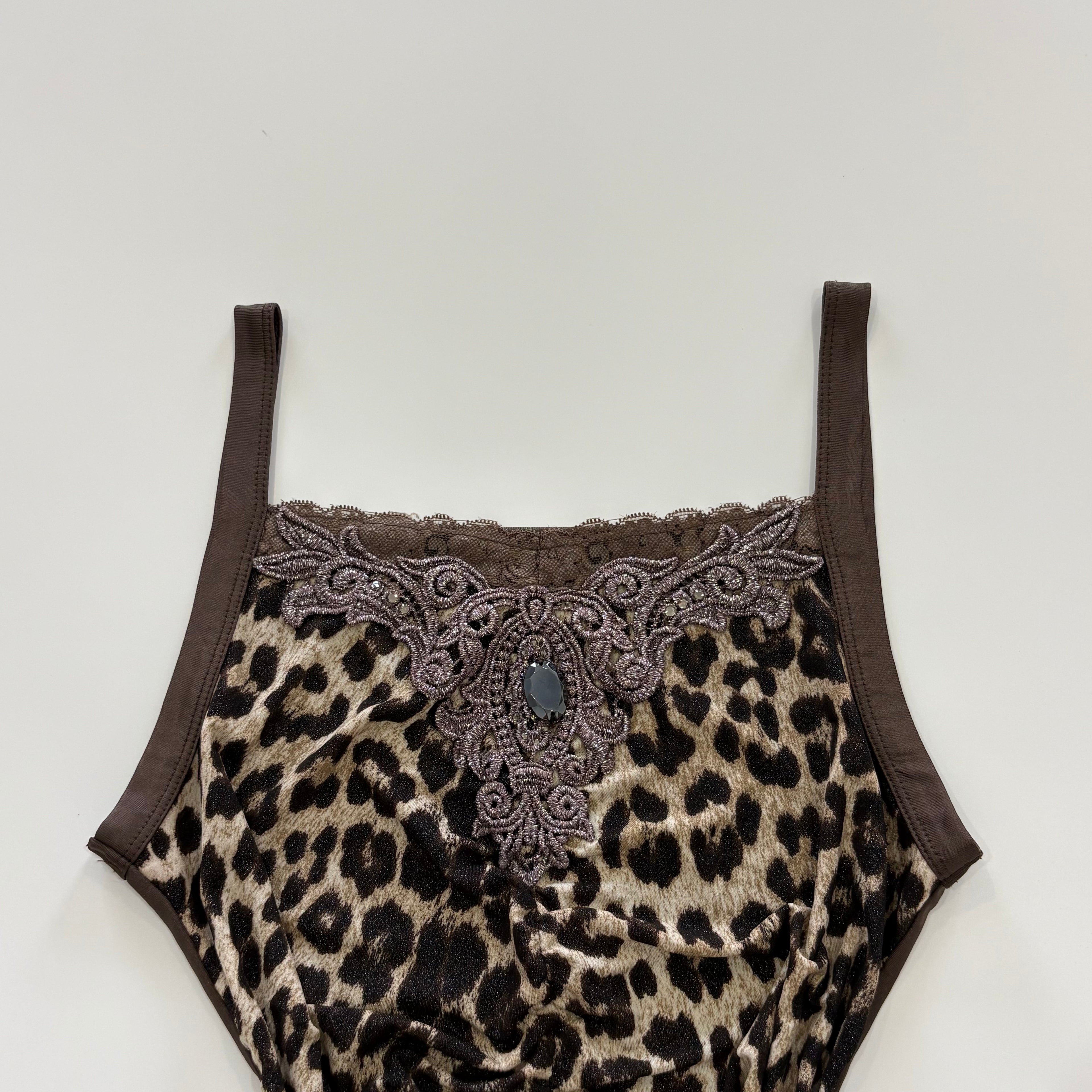 Vintage Y2K Leopard Print Embellished Cami - Size S/M