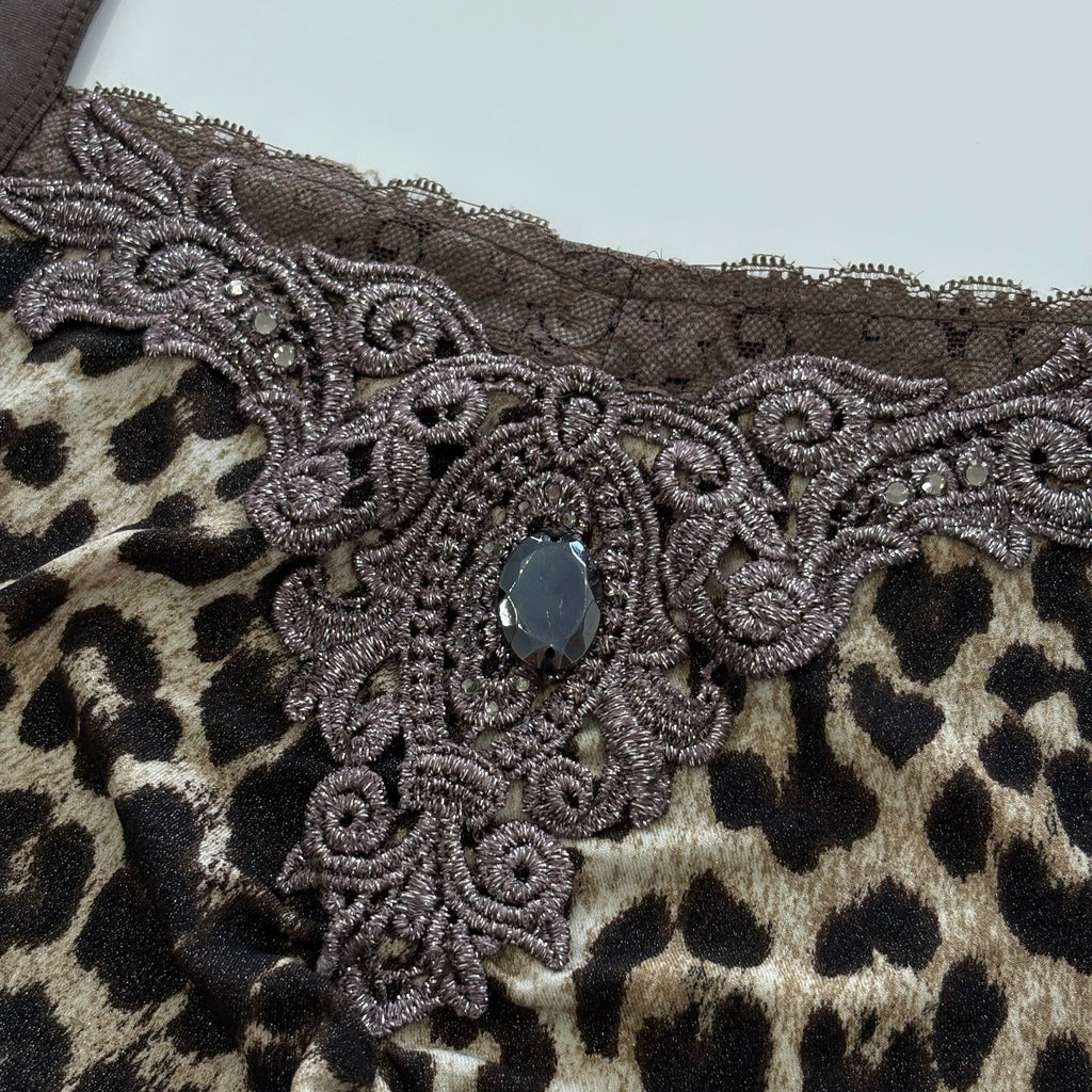 Vintage Y2K Leopard Print Embellished Cami - Size S/M
