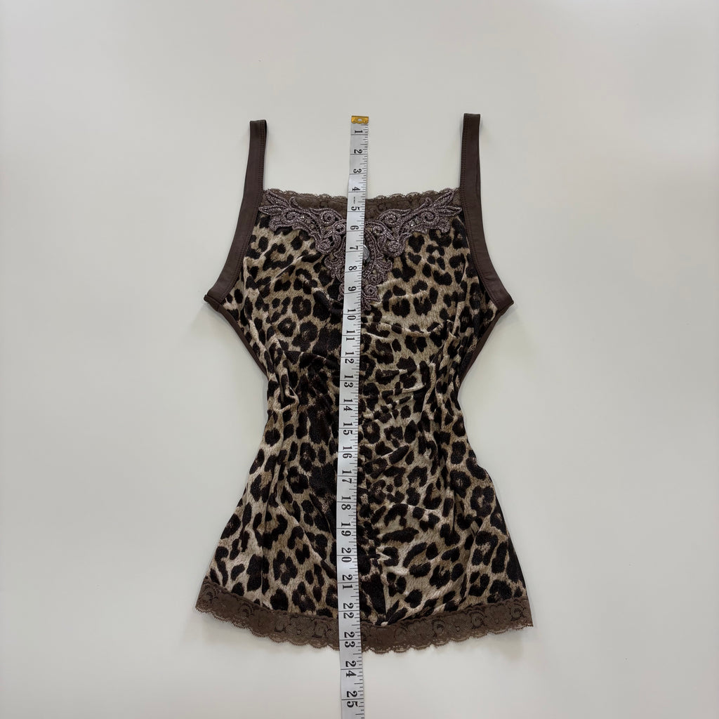 Vintage Y2K Leopard Print Embellished Cami - Size S/M