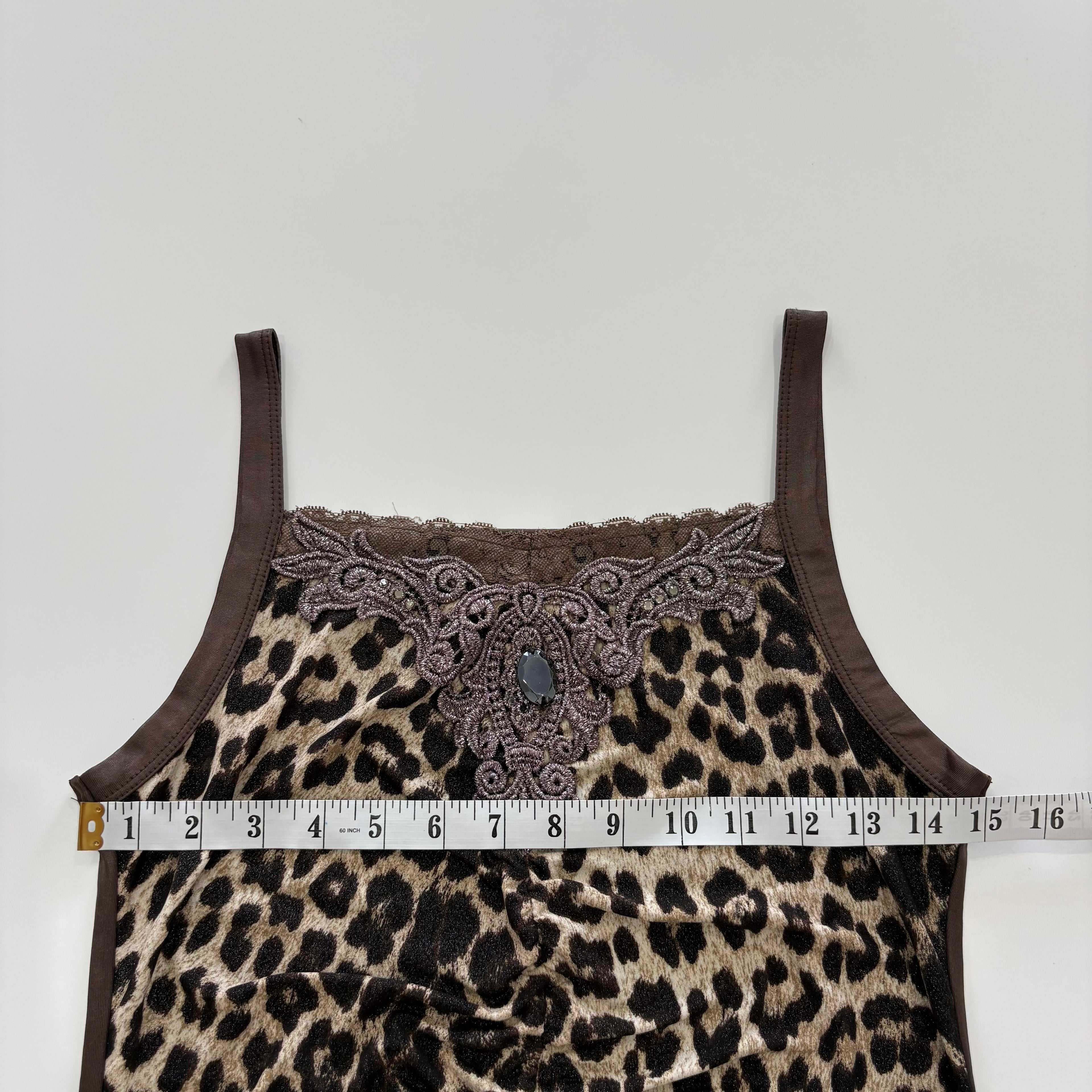 Vintage Y2K Leopard Print Embellished Cami - Size S/M
