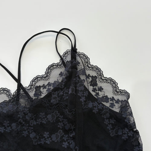 Vintage Y2K Black Sheer Floral Lace Cami Top - Size S/M