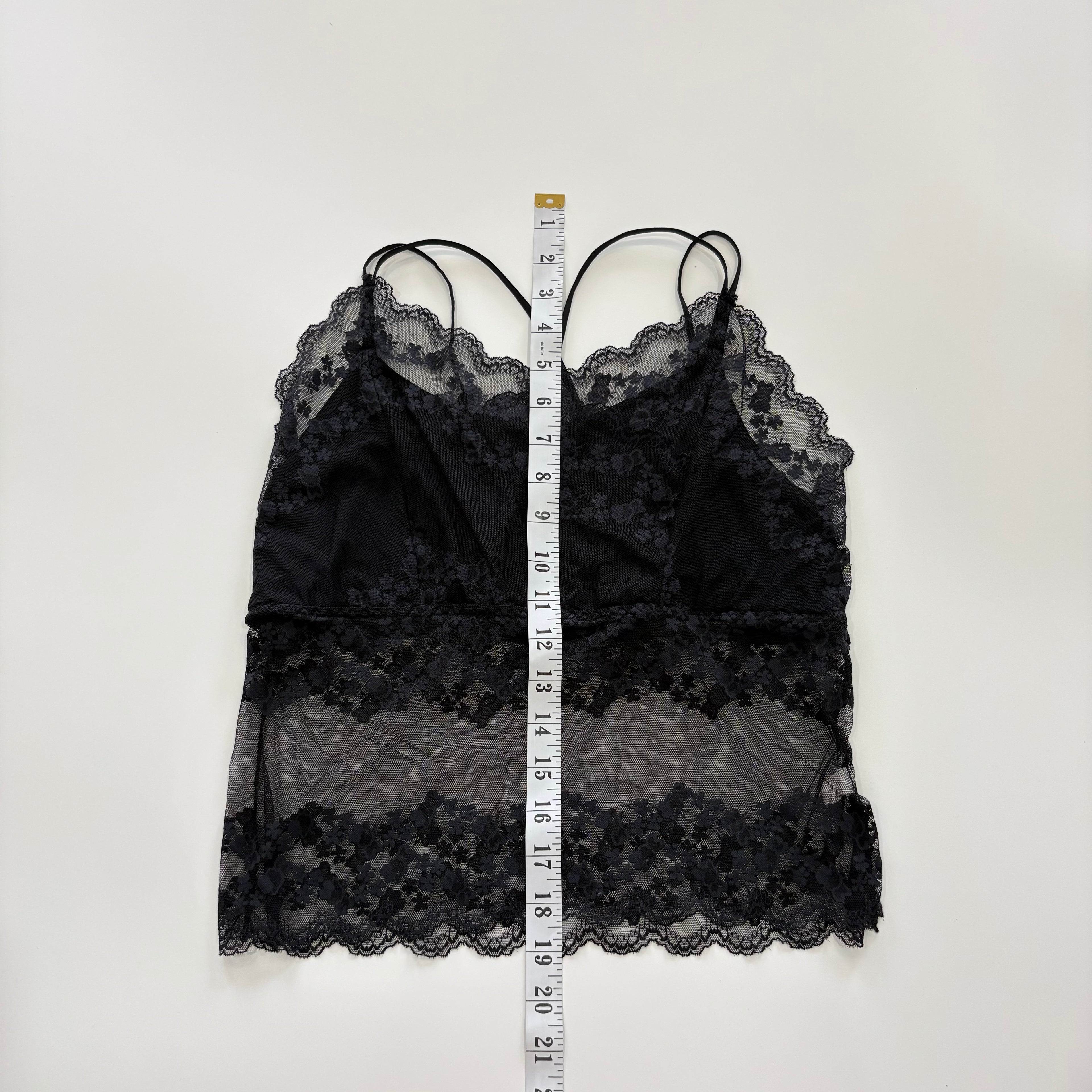 Vintage Y2K Black Sheer Floral Lace Cami Top - Size S/M