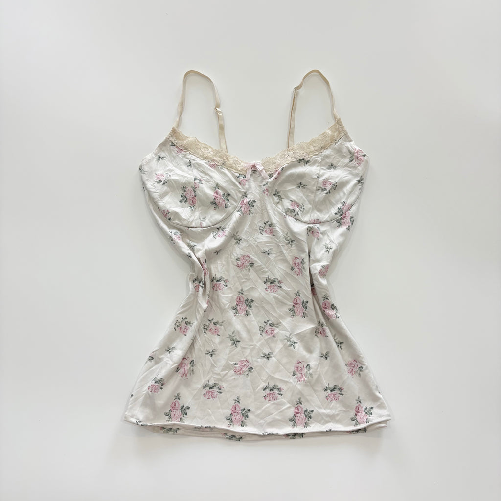 Vintage Y2K White Rose Print Cami Top - Size XS/S