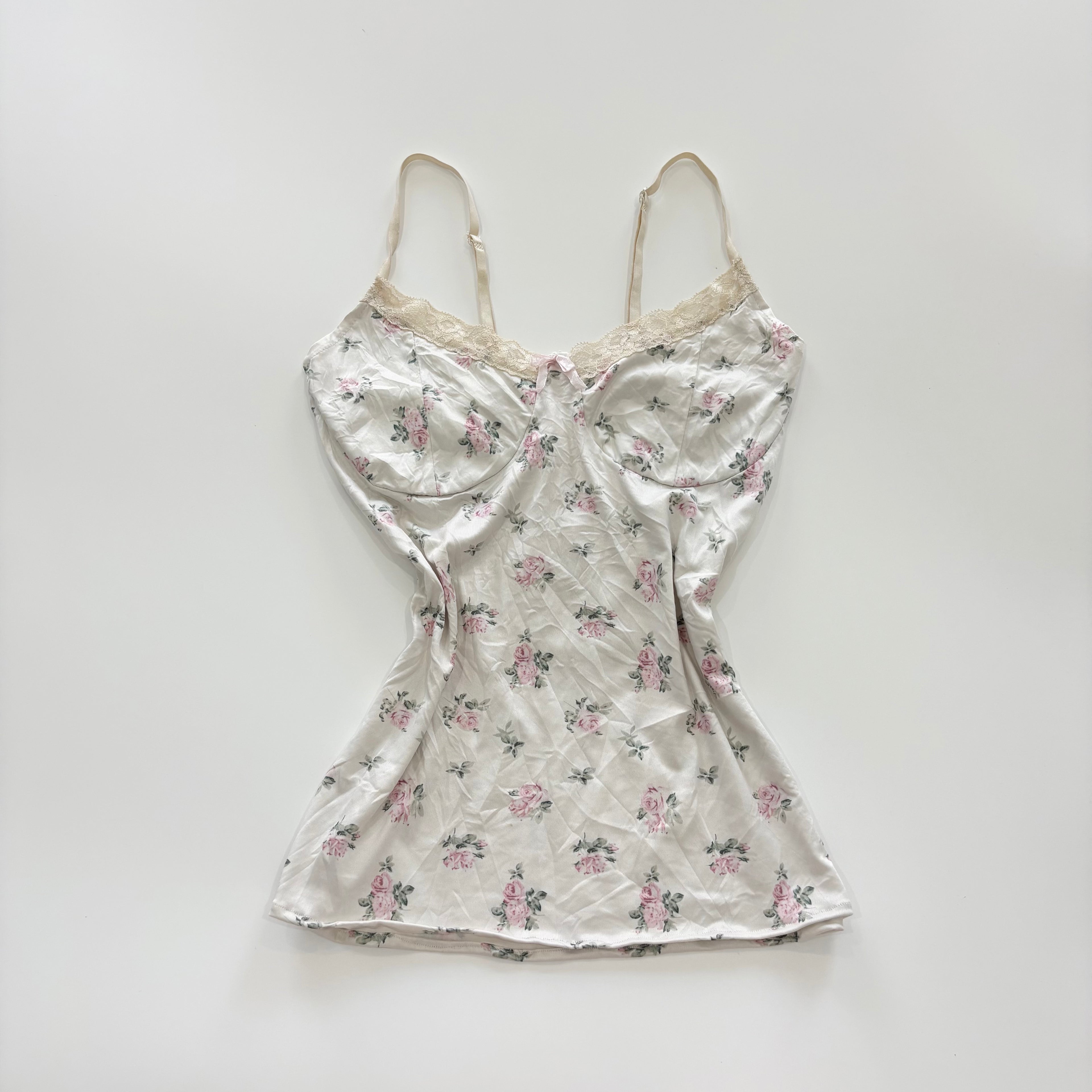 Vintage Y2K White Rose Print Cami Top - Size XS/S