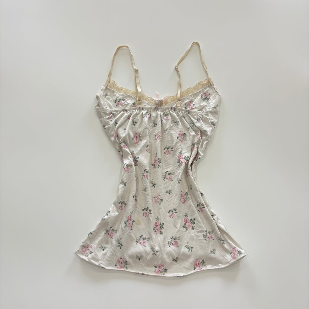 Vintage Y2K White Rose Print Cami Top - Size XS/S