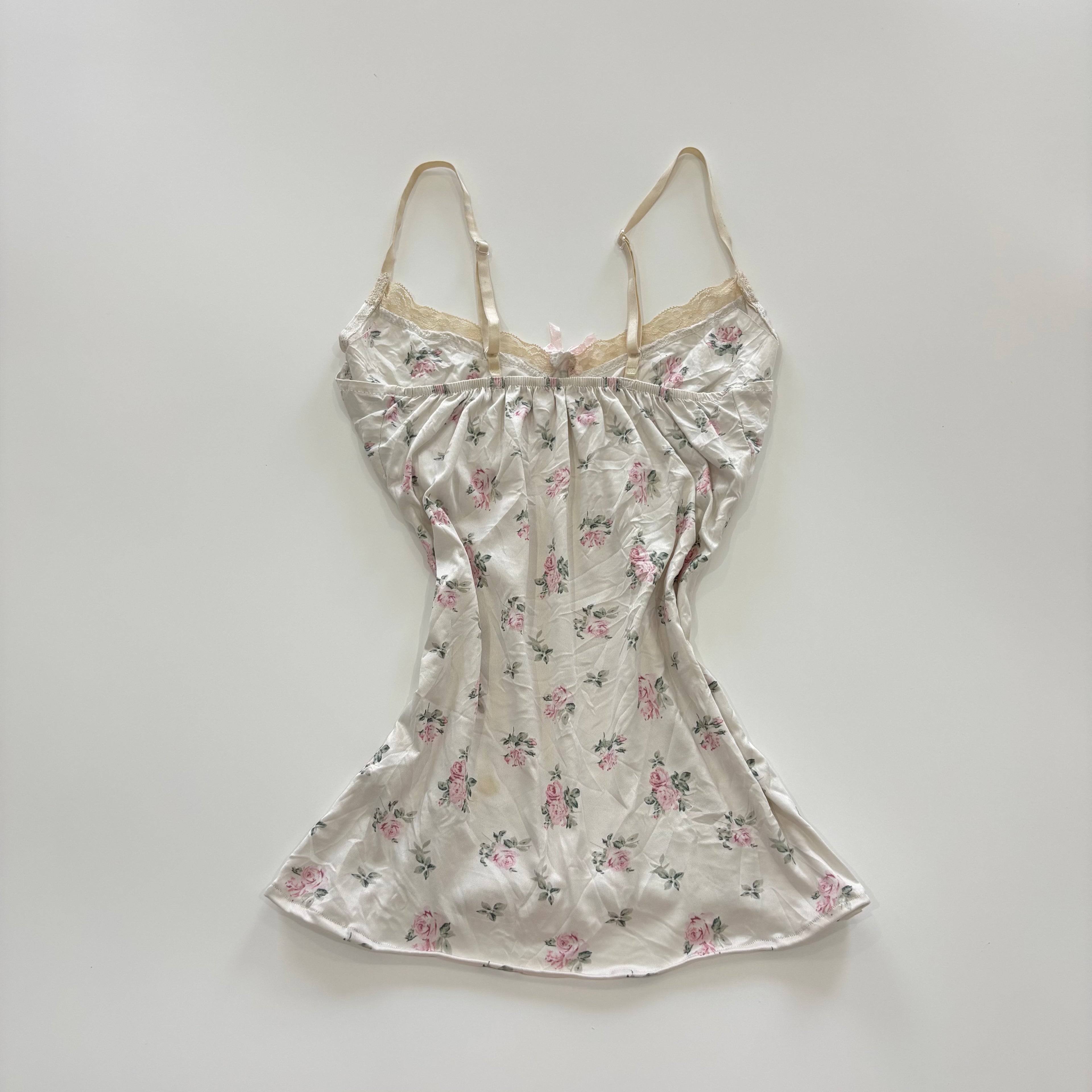 Vintage Y2K White Rose Print Cami Top - Size XS/S
