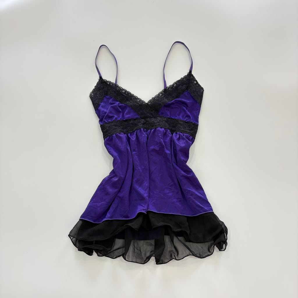 Vintage Y2K Purple Satin Lace Babydoll Cami Top - Size S