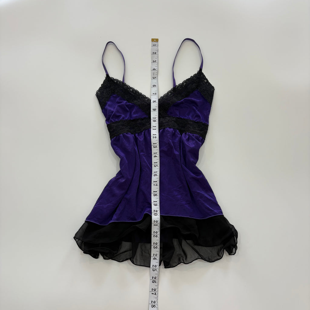 Vintage Y2K Purple Satin Lace Babydoll Cami Top - Size S