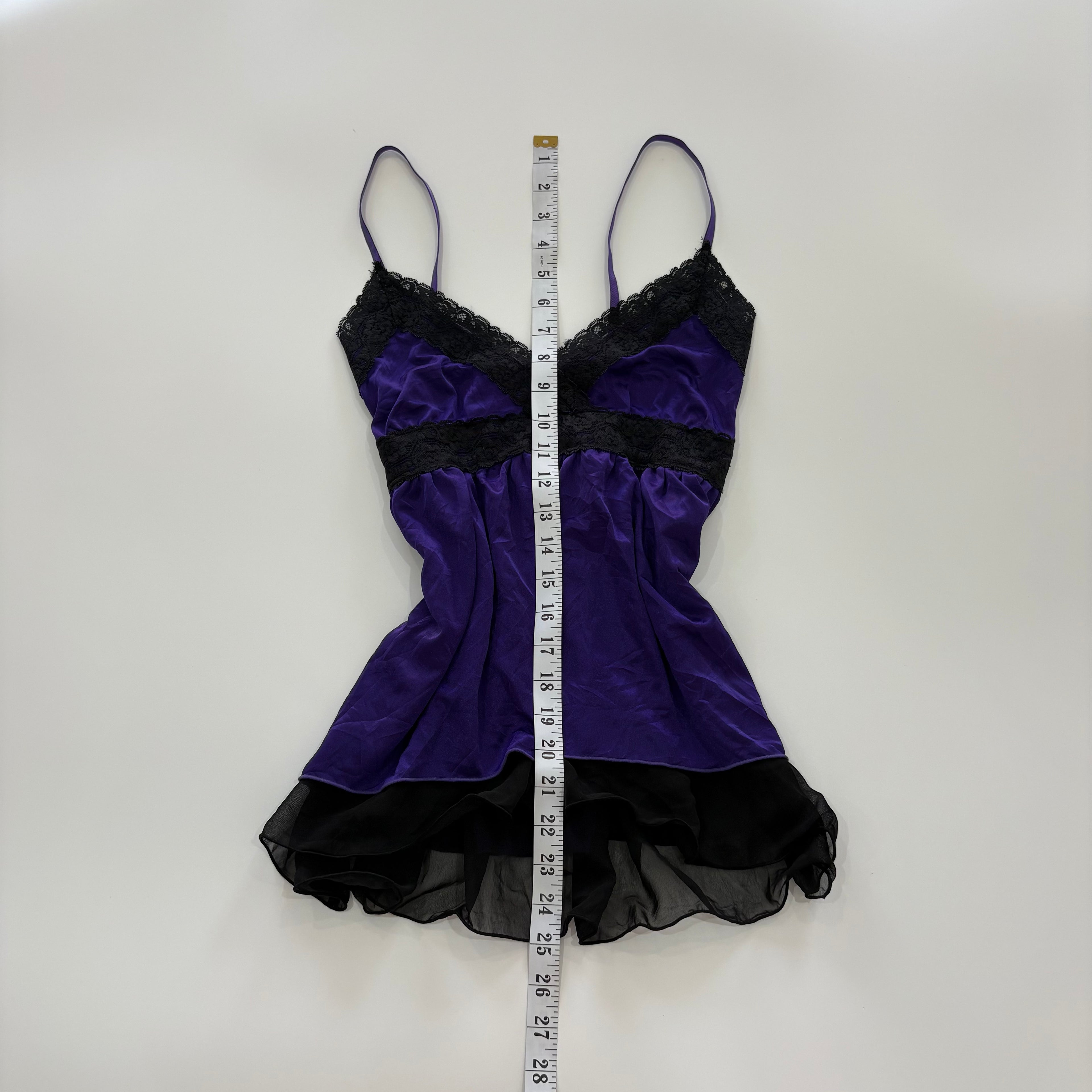Vintage Y2K Purple Satin Lace Babydoll Cami Top - Size S