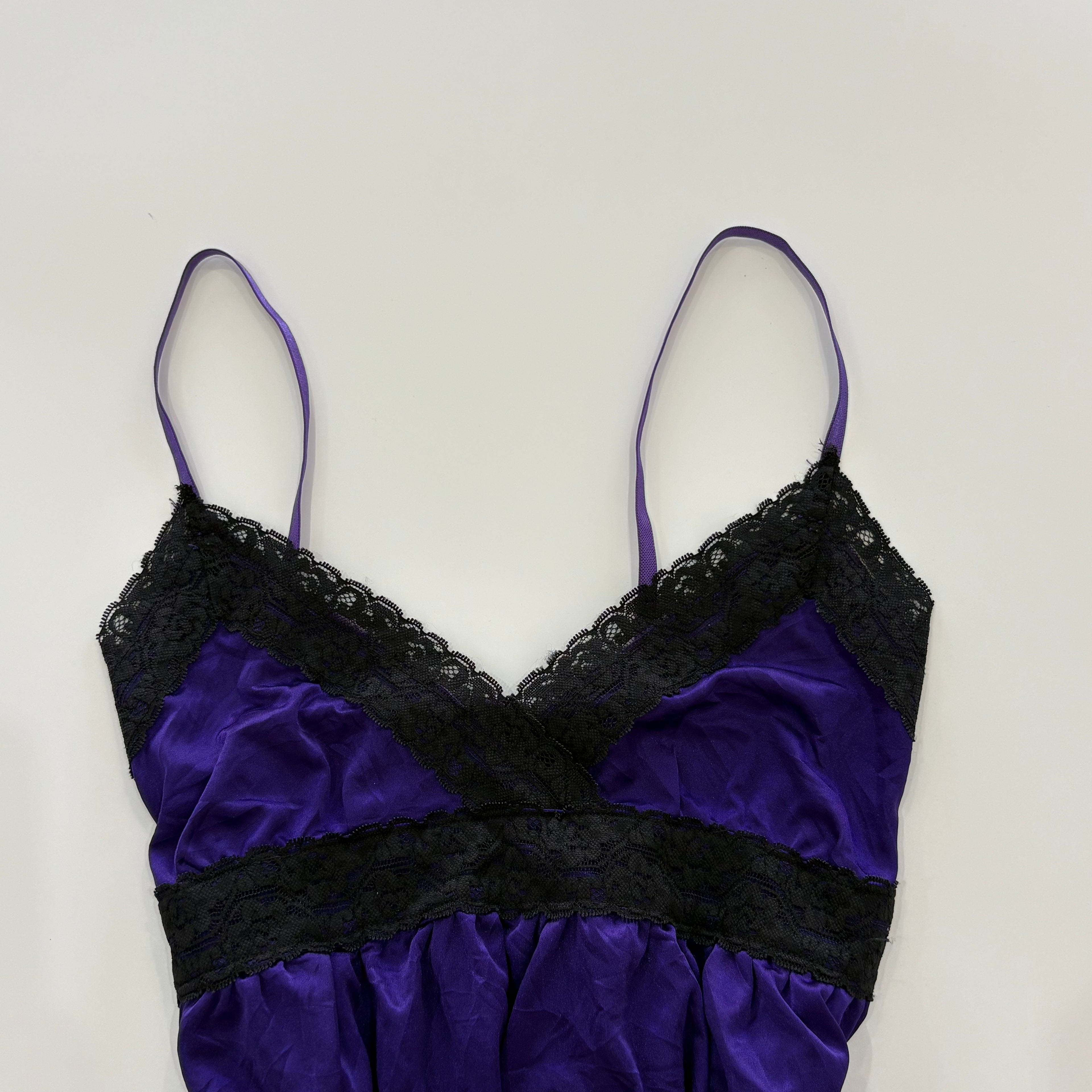 Vintage Y2K Purple Satin Lace Babydoll Cami Top - Size S