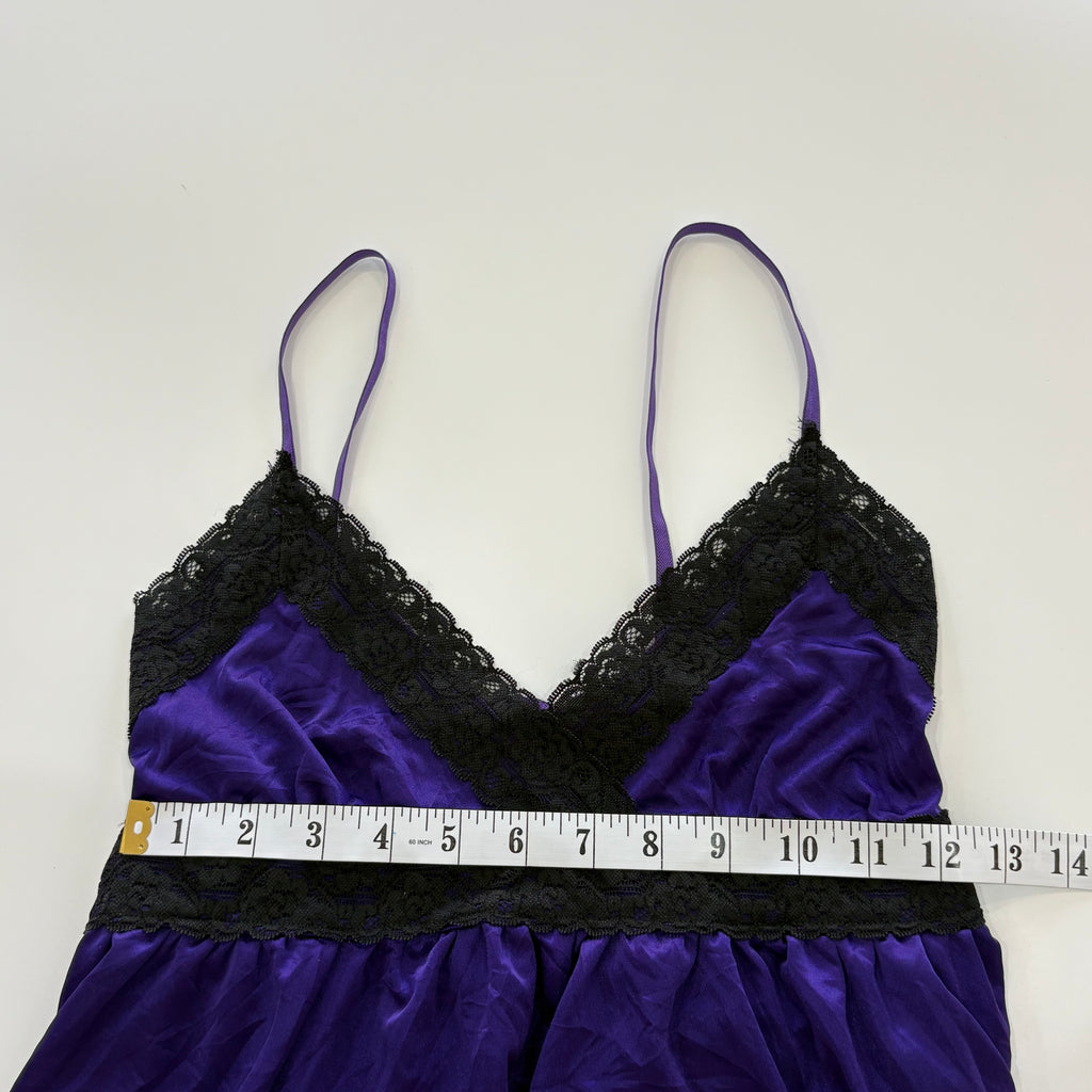 Vintage Y2K Purple Satin Lace Babydoll Cami Top - Size S