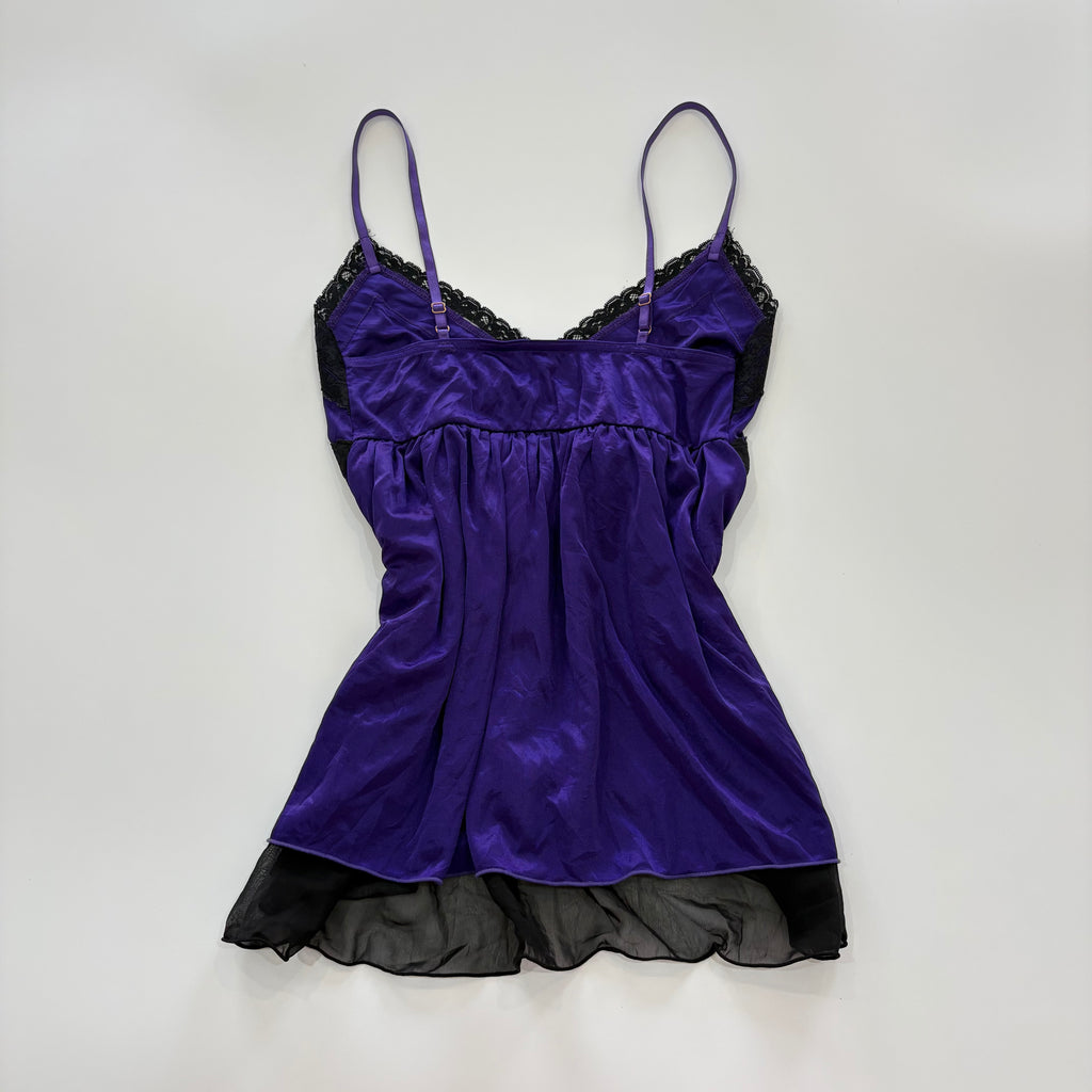 Vintage Y2K Purple Satin Lace Babydoll Cami Top - Size S