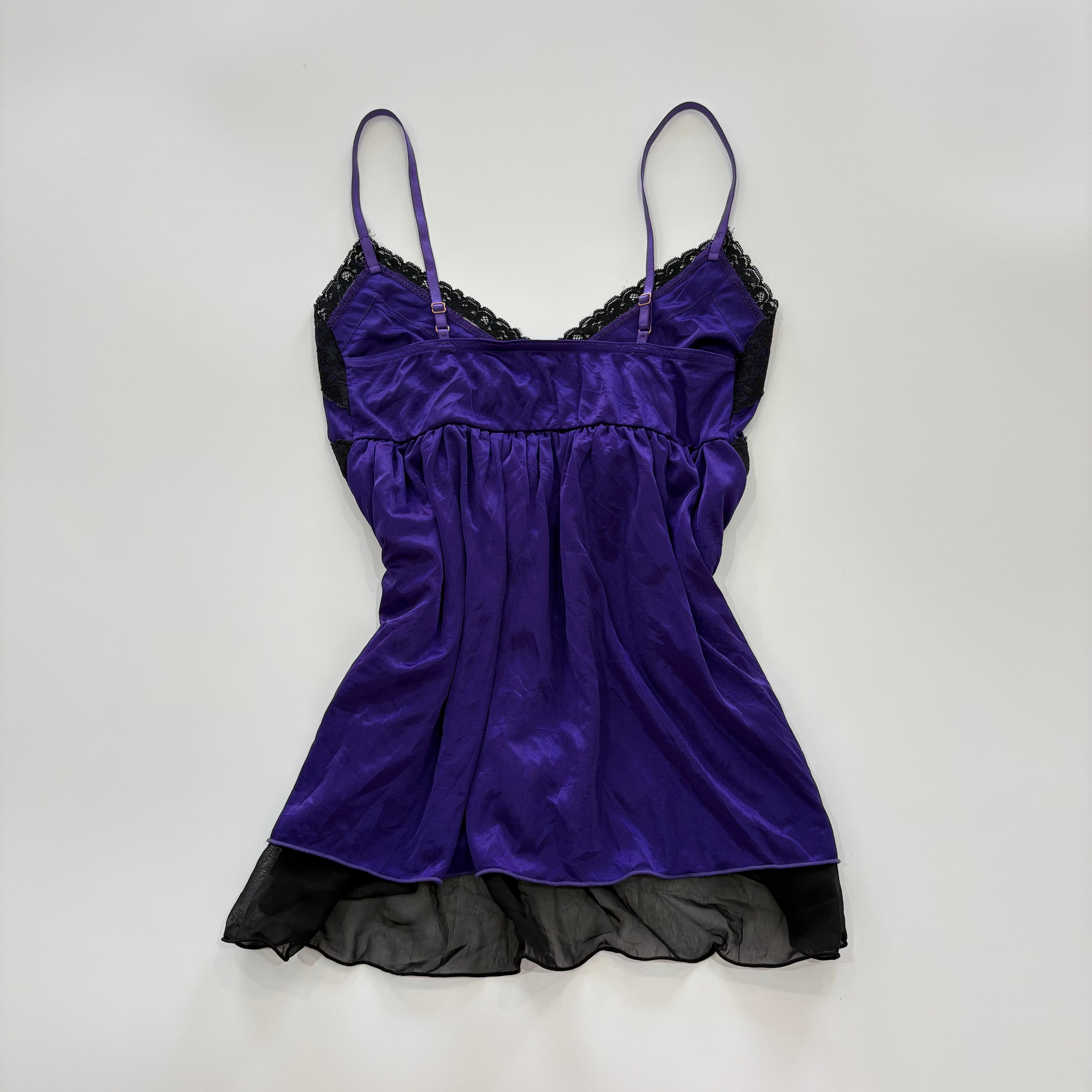 Vintage Y2K Purple Satin Lace Babydoll Cami Top - Size S