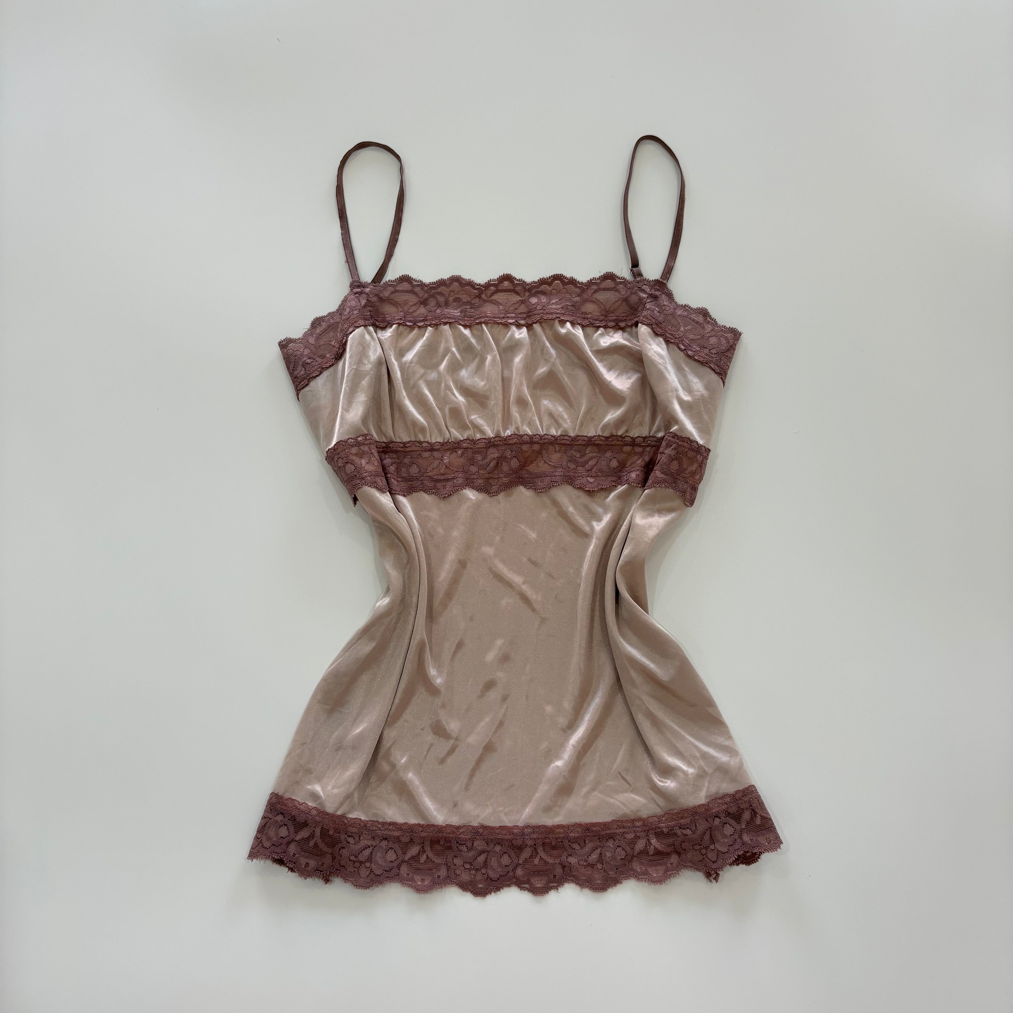 Vintage Y2K Blush Satin Lace Cami Top - Size S