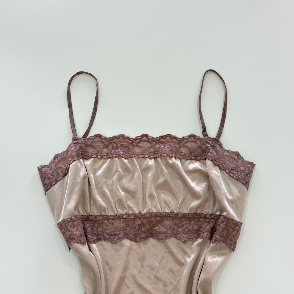 Vintage Y2K Blush Satin Lace Cami Top - Size S